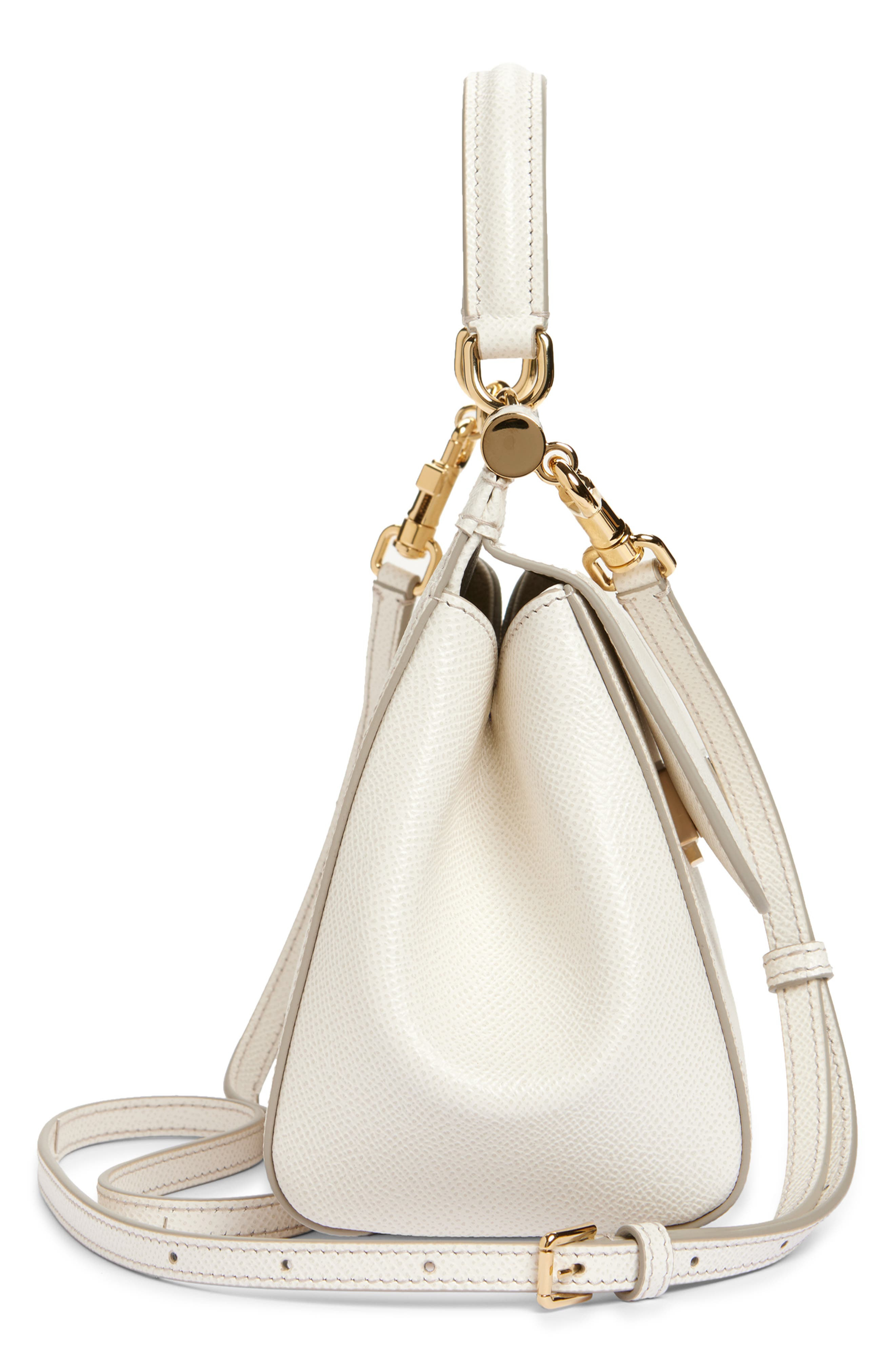 Dolce&Gabbana Medium Sicily Leather Top Handle Bag in 80001 White at Nordstrom - 6