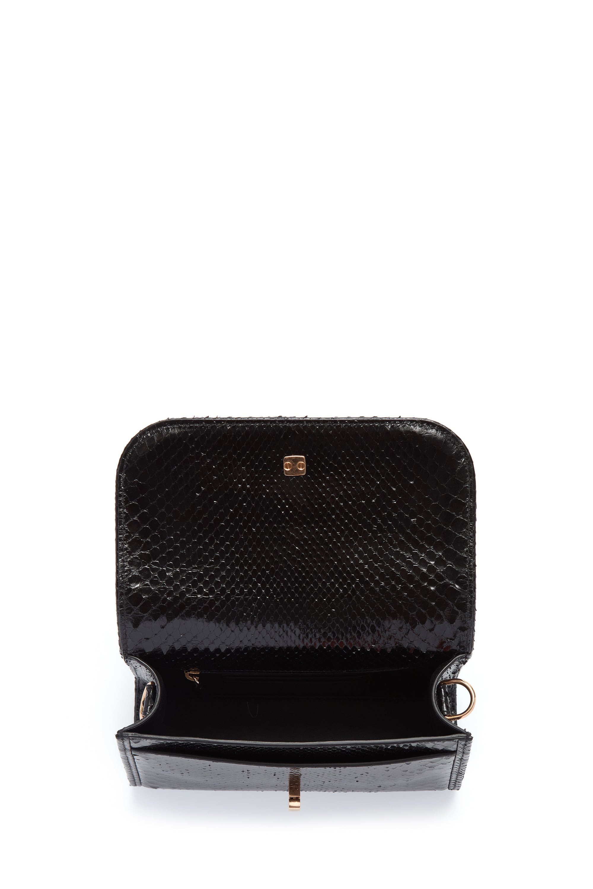 Small Leonora Flap Bag in Black Snakeskin with Sunglasses Pouch - 6
