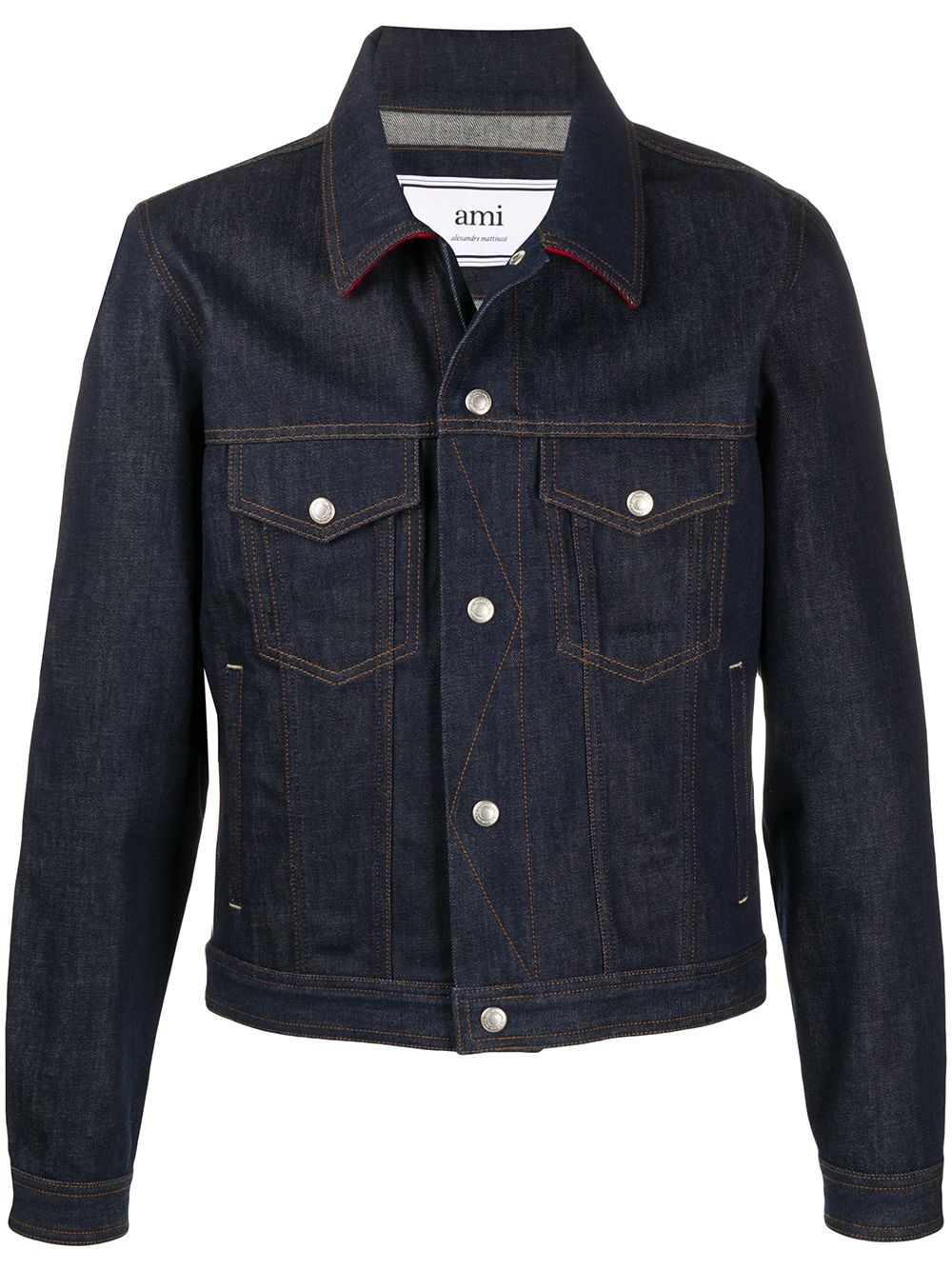 denim jacket with snap buttons contrasted hems and collar - 1