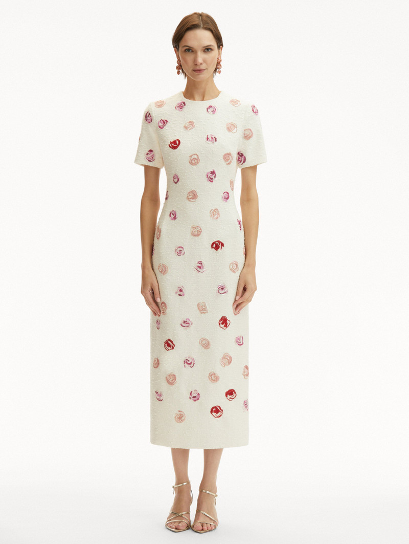 Oscar de la Renta ENGLISH ROSE EMBROIDERED TWEED DRESS outlook