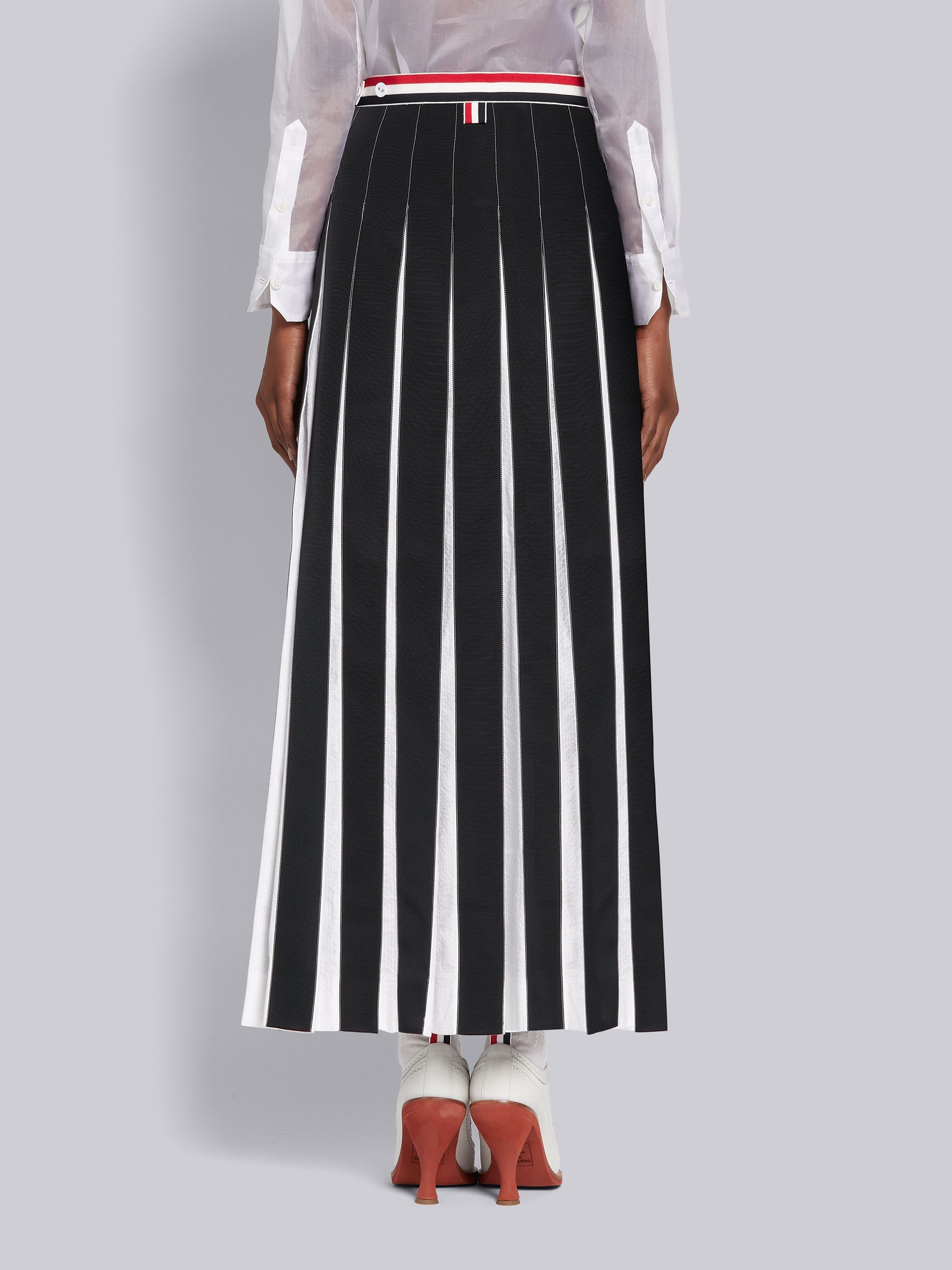 RWB-detail pleated ankle-length skirt - 3