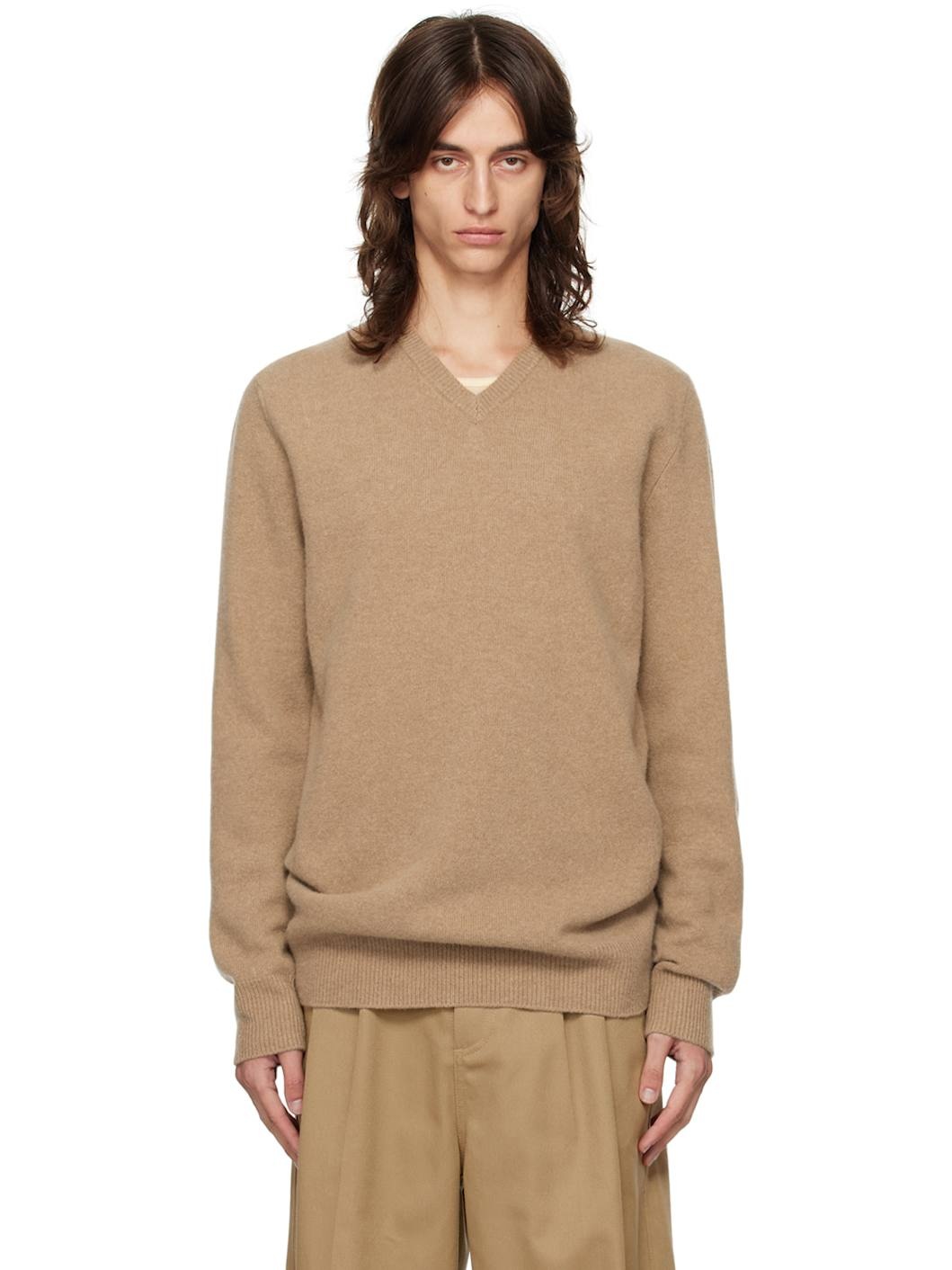 Tan V-Neck Sweater - 1