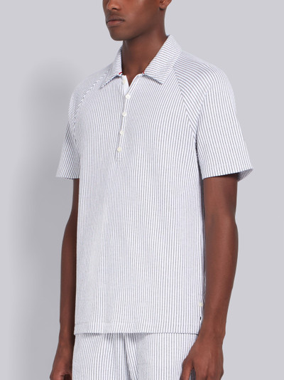 Thom Browne Light Grey Seersucker Knit Short Raglan Sleeve Polo outlook