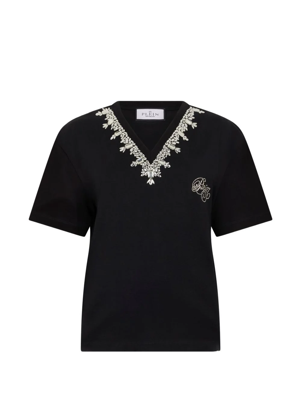 crystal-embellished V-neck T-shirt - 1