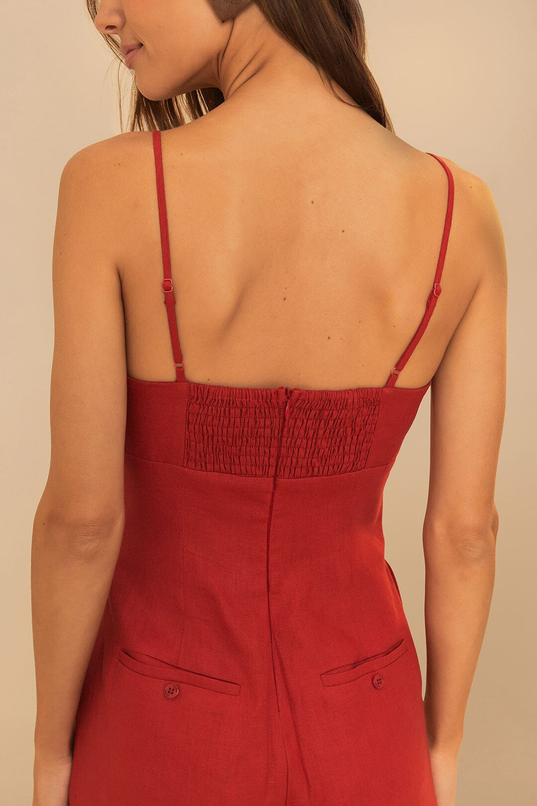 Red Petals Bodice Euroflax™ Premium Linen Jumpsuit - 5
