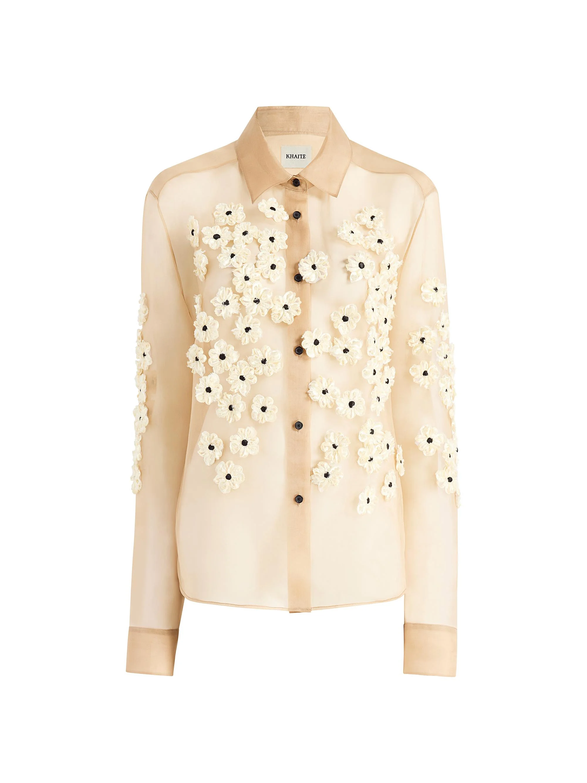 Women's Argo Floral-Embroidered Silk Shirt - Tea Stain Scatter - 1