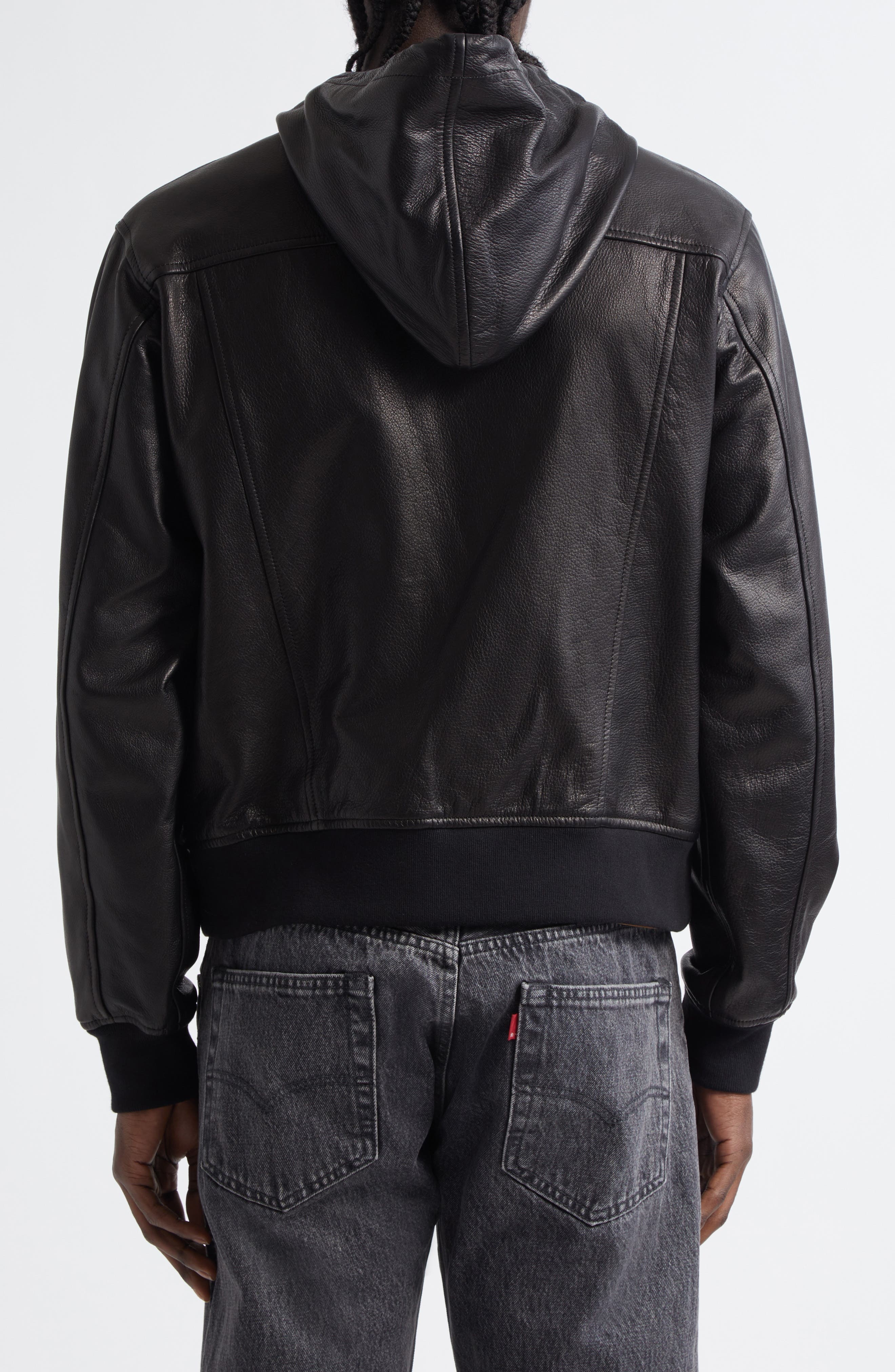 Undercover Hooded Leather Blouson Jacket in Black at Nordstrom - 2