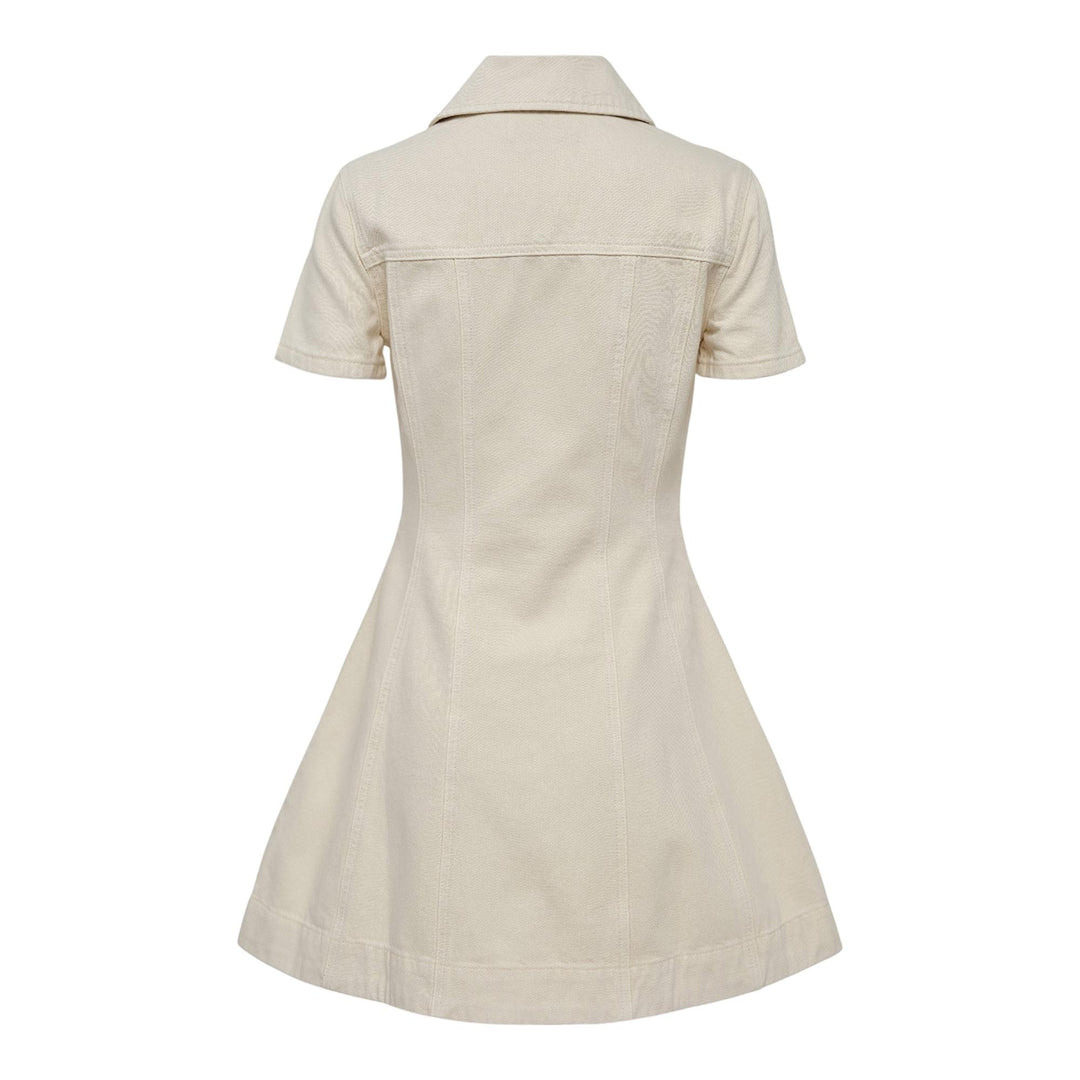 Cream Collared Denim Mini Dress - 2