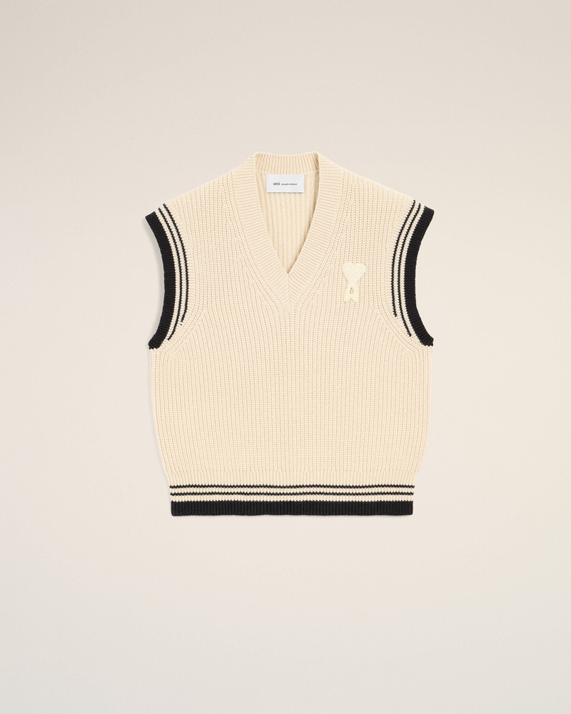 WHITE RIBBED WOOL SLEEVELESS AMI DE COEUR SWEATER 1