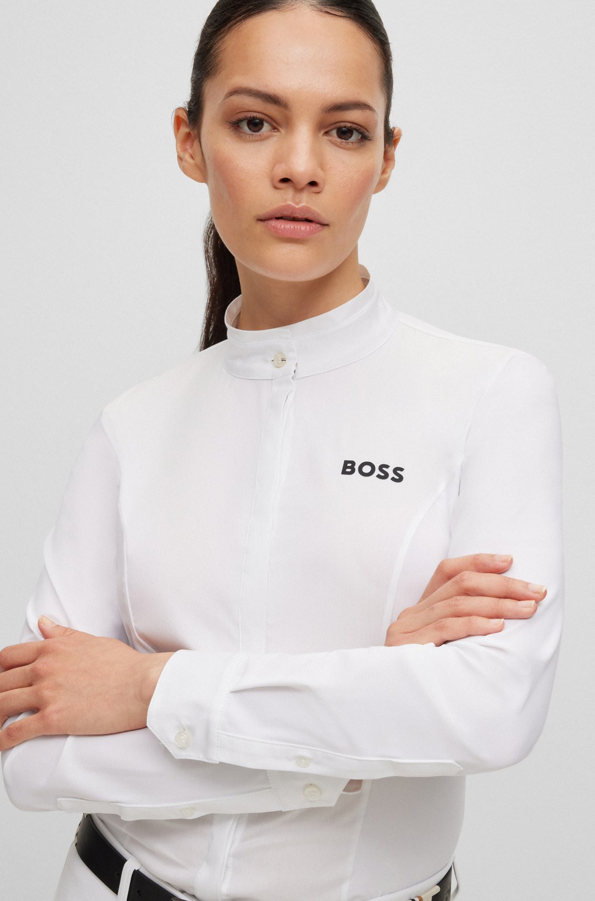 EQUESTRIAN SLIM-FIT SHOW BLOUSE IN MIXED MATERIALS - 5