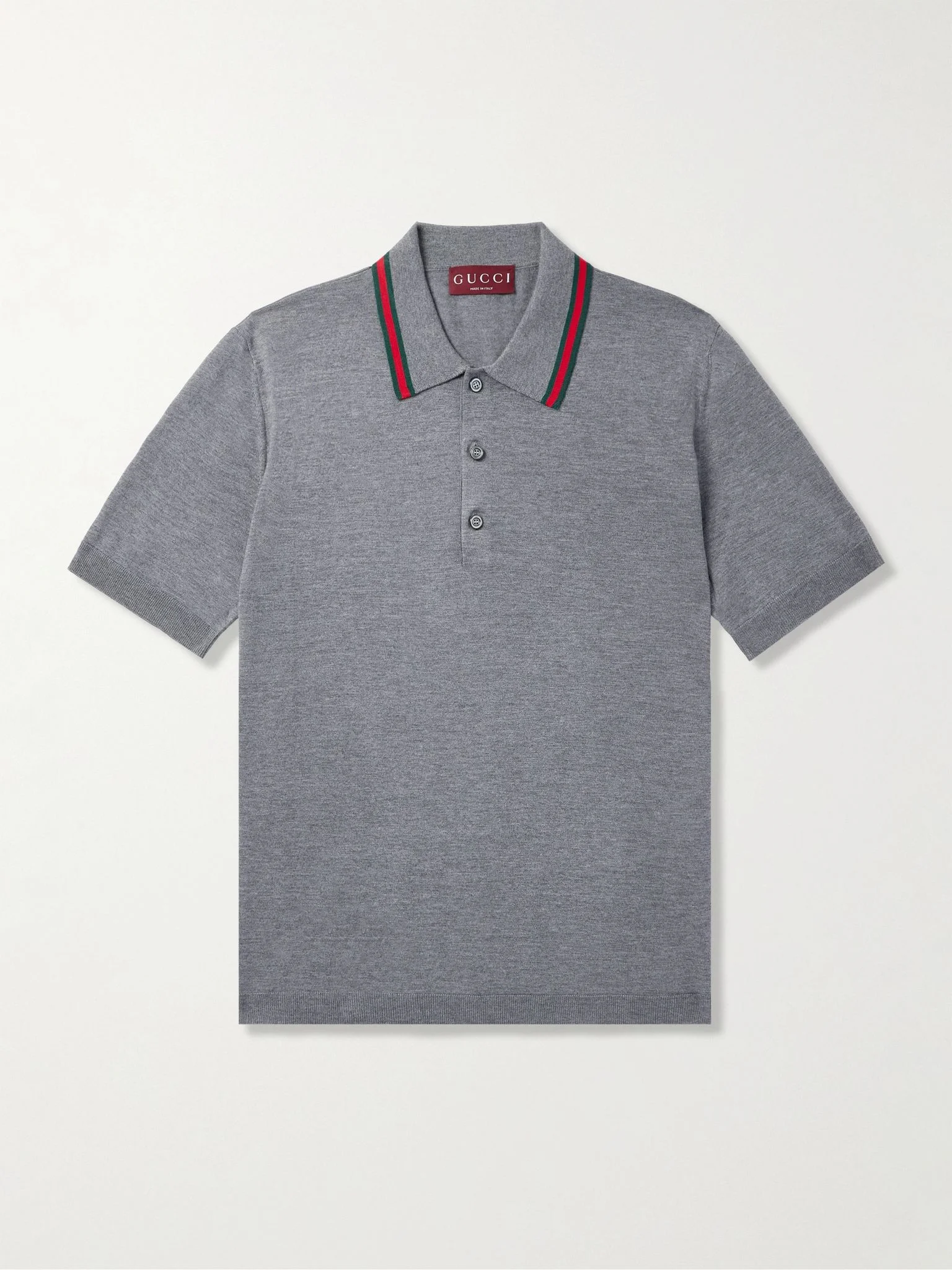 Striped Wool Polo Shirt Gray - 1