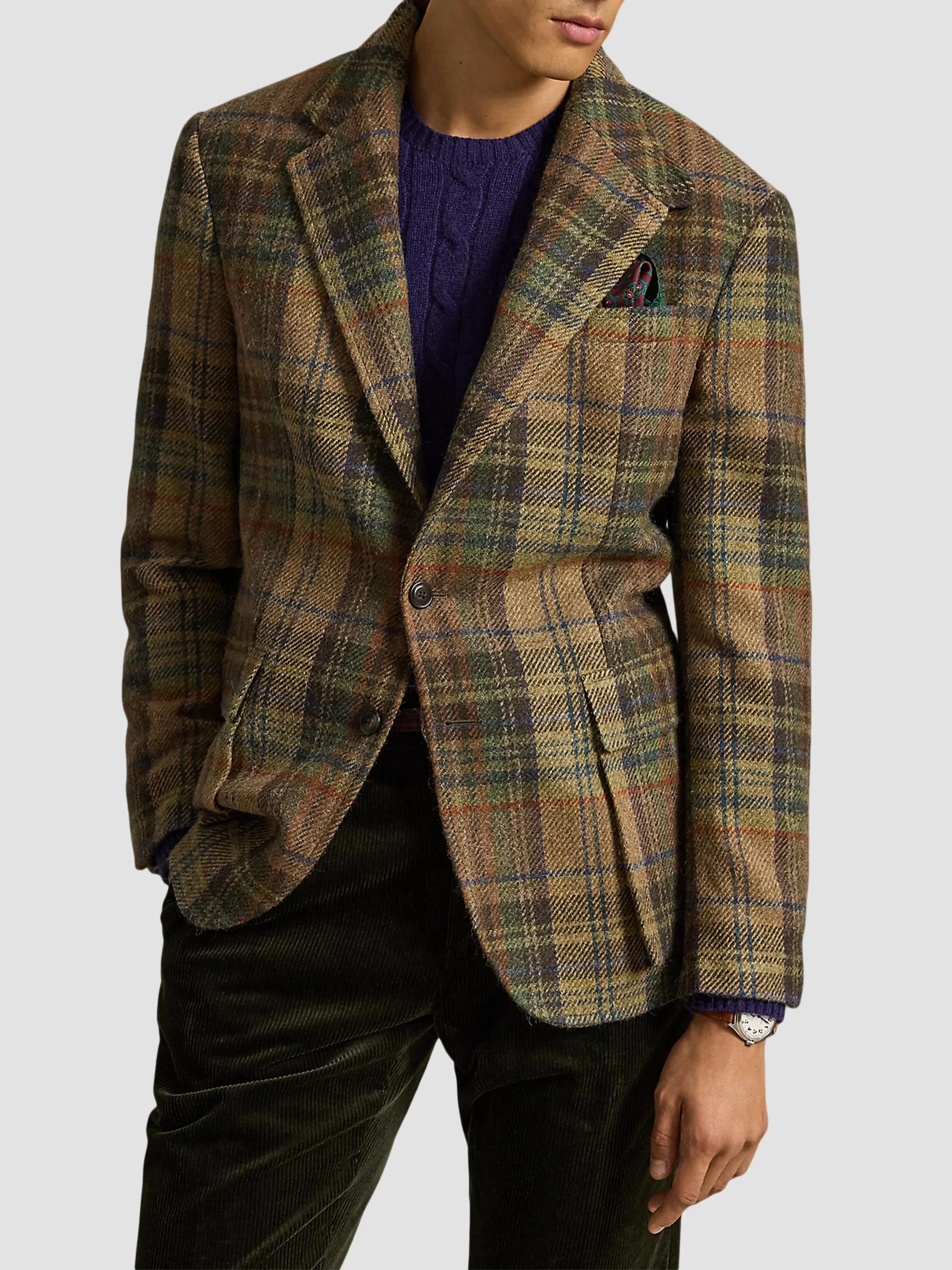 Men's RL67 Wool Plaid Sport Jacket - Camel Blue Multi - 1