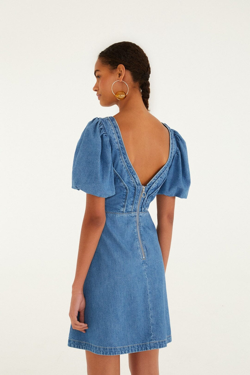 Denim Wavy Cut-Out Puff Sleeve Mini Dress 3