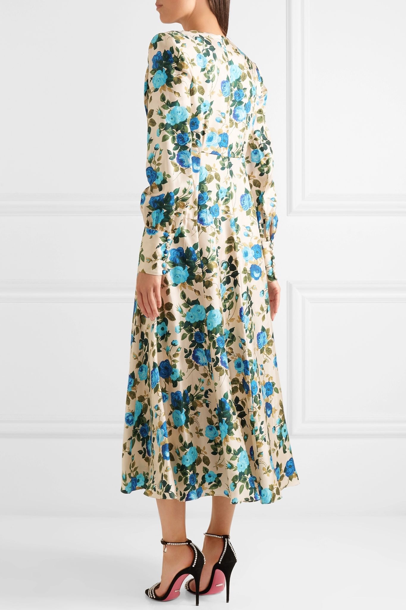 Floral-print silk-twill midi dress - 4