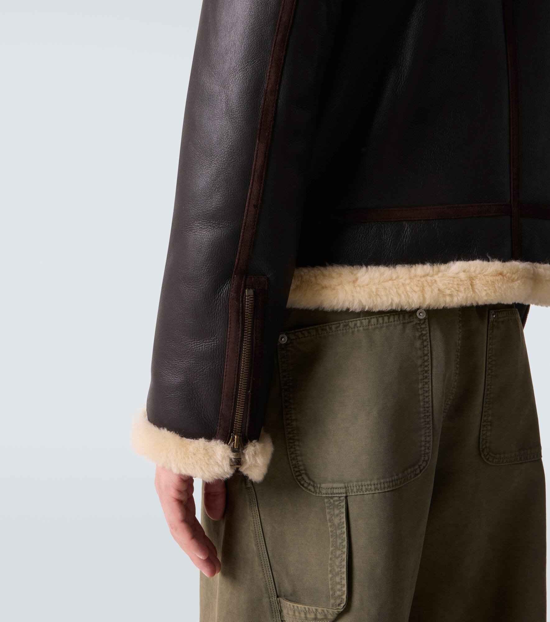 Shearling-trimmed leather jacket - 8