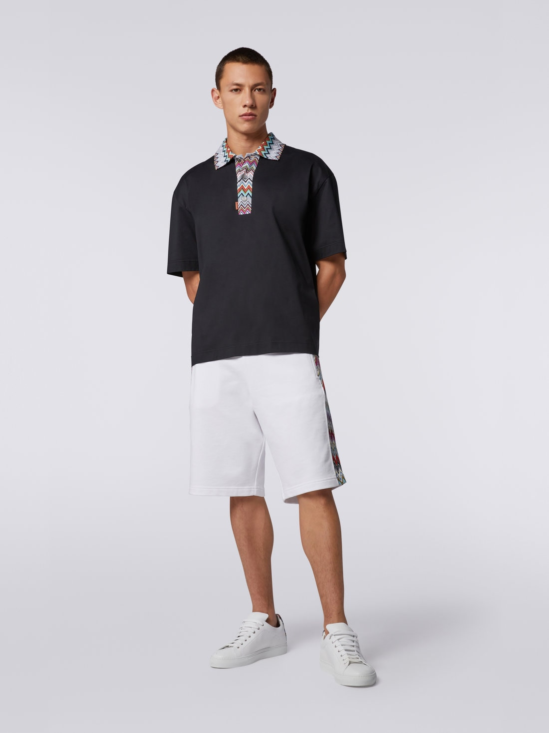 Cotton fleece Bermuda shorts with knitted insert - 2