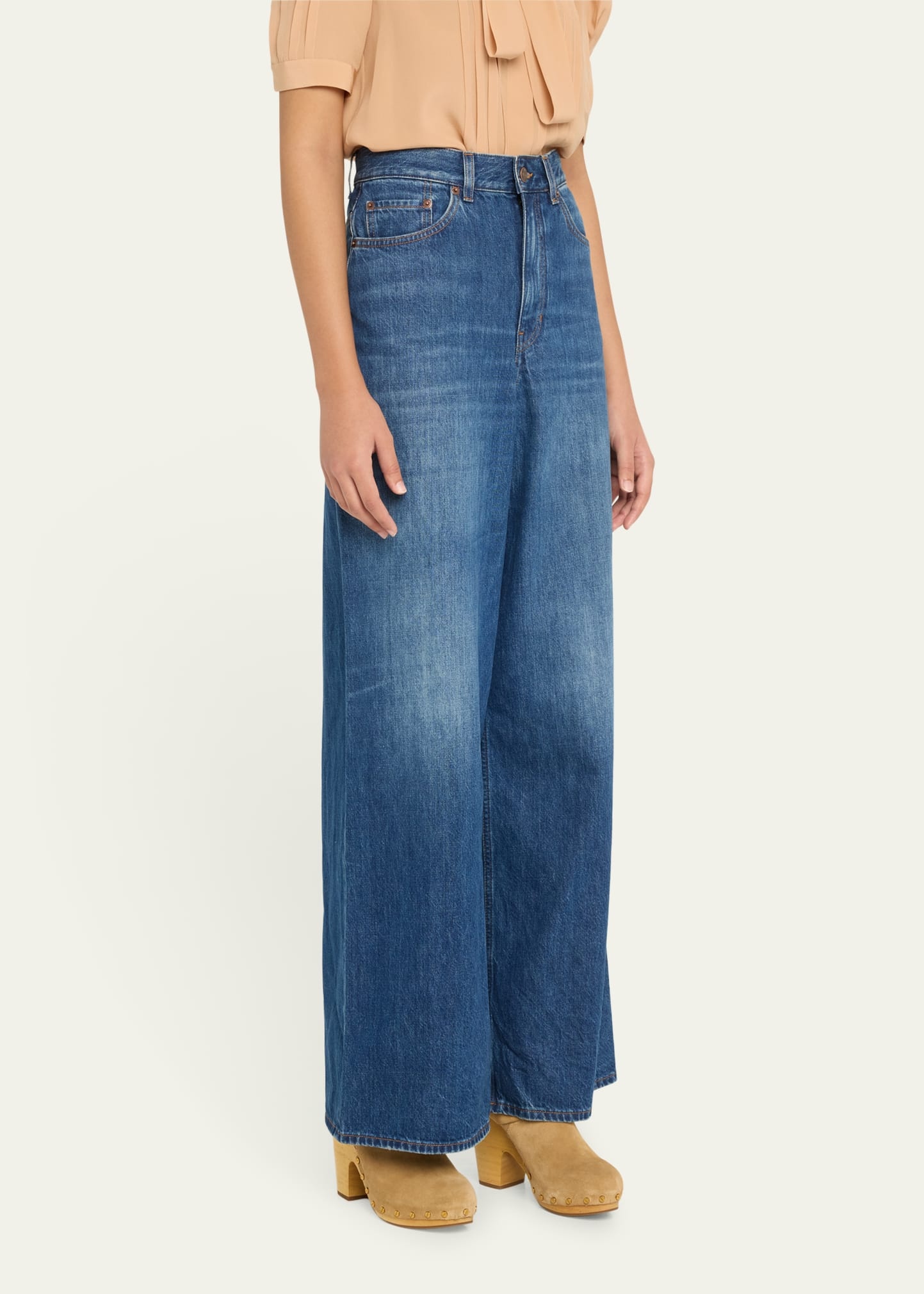 Wide Leg Denim Trousers - 4