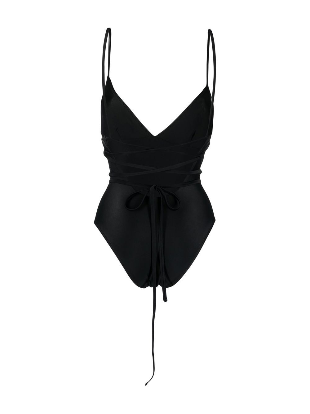 tie-fastening V-neck one-piece - 2