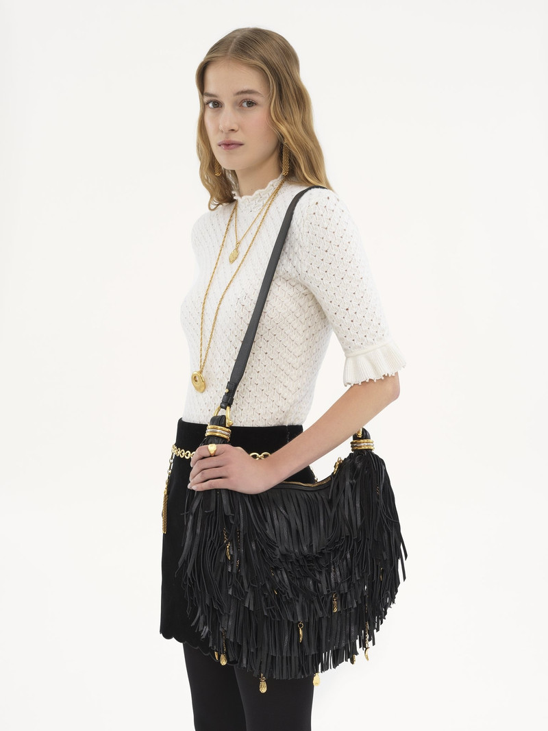 Chloé SMALL BRACELET HOBO BAG IN FRINGED LEATHER outlook