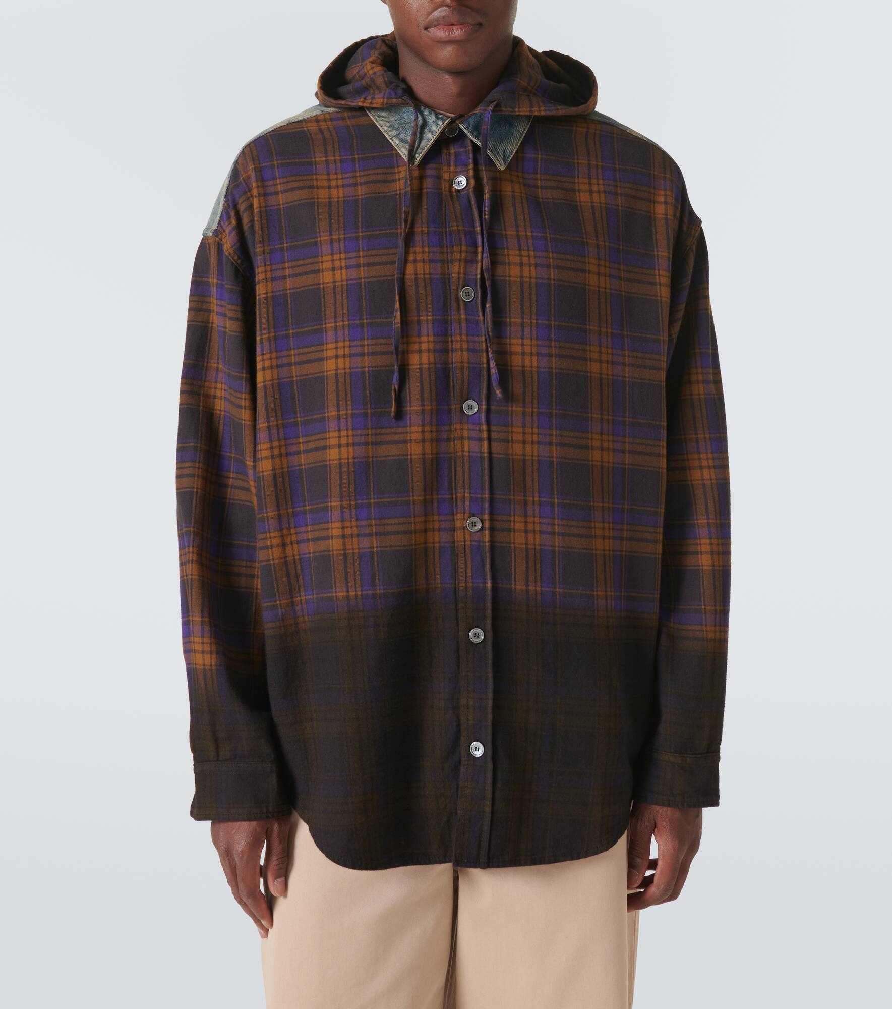 Paneled checked cotton flannel shirt - 3