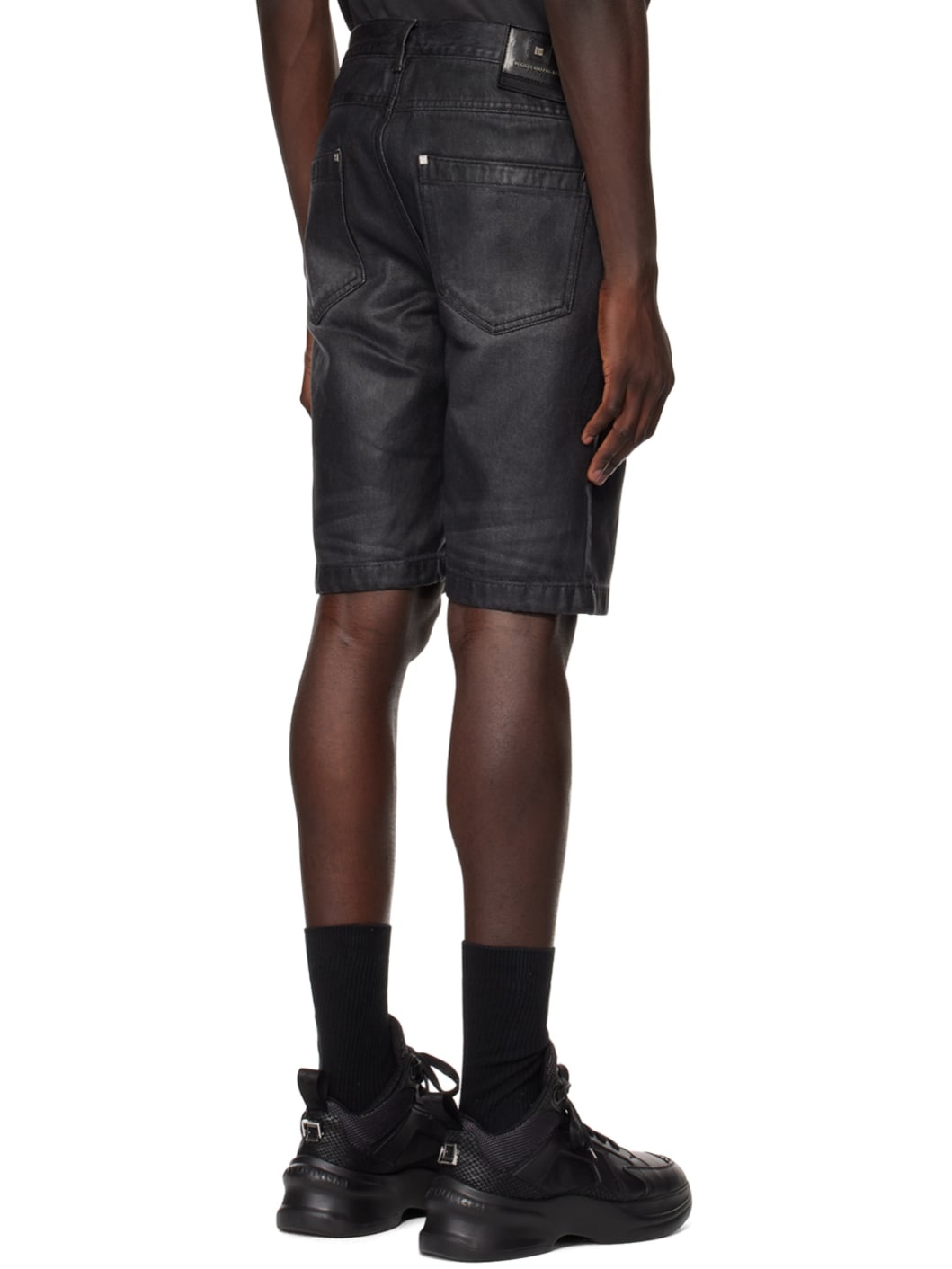 Black Faded Denim Shorts - 3