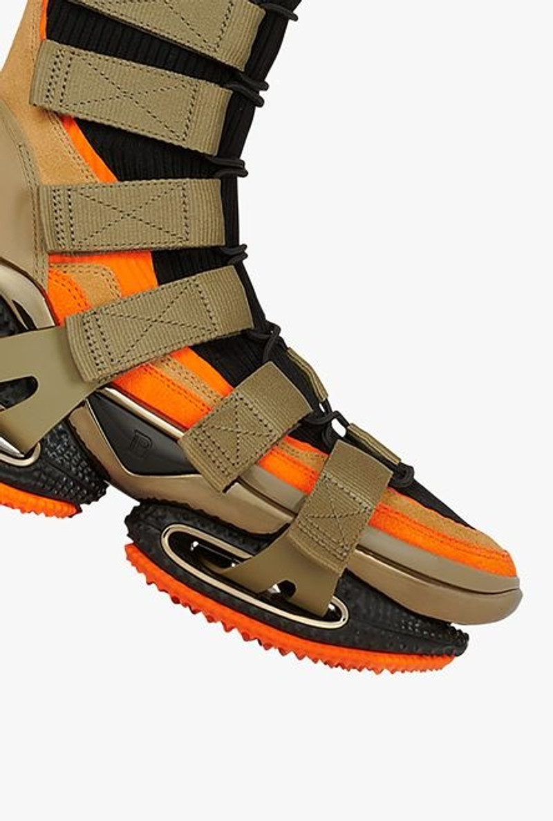 Khaki suede and knit B-Bold sneakers with straps 6