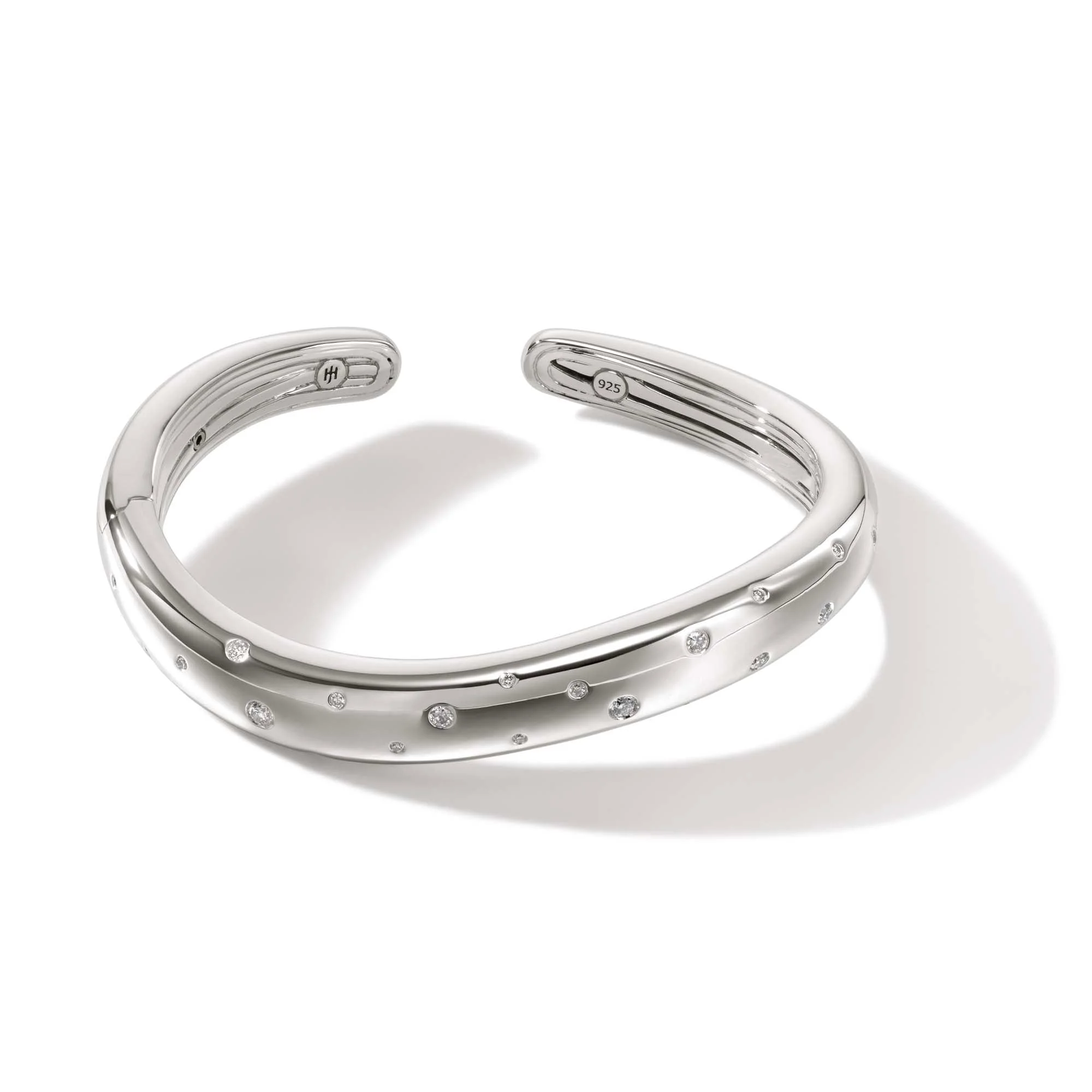 Surf Hinged Cuff, Silver, Diamonds - 1