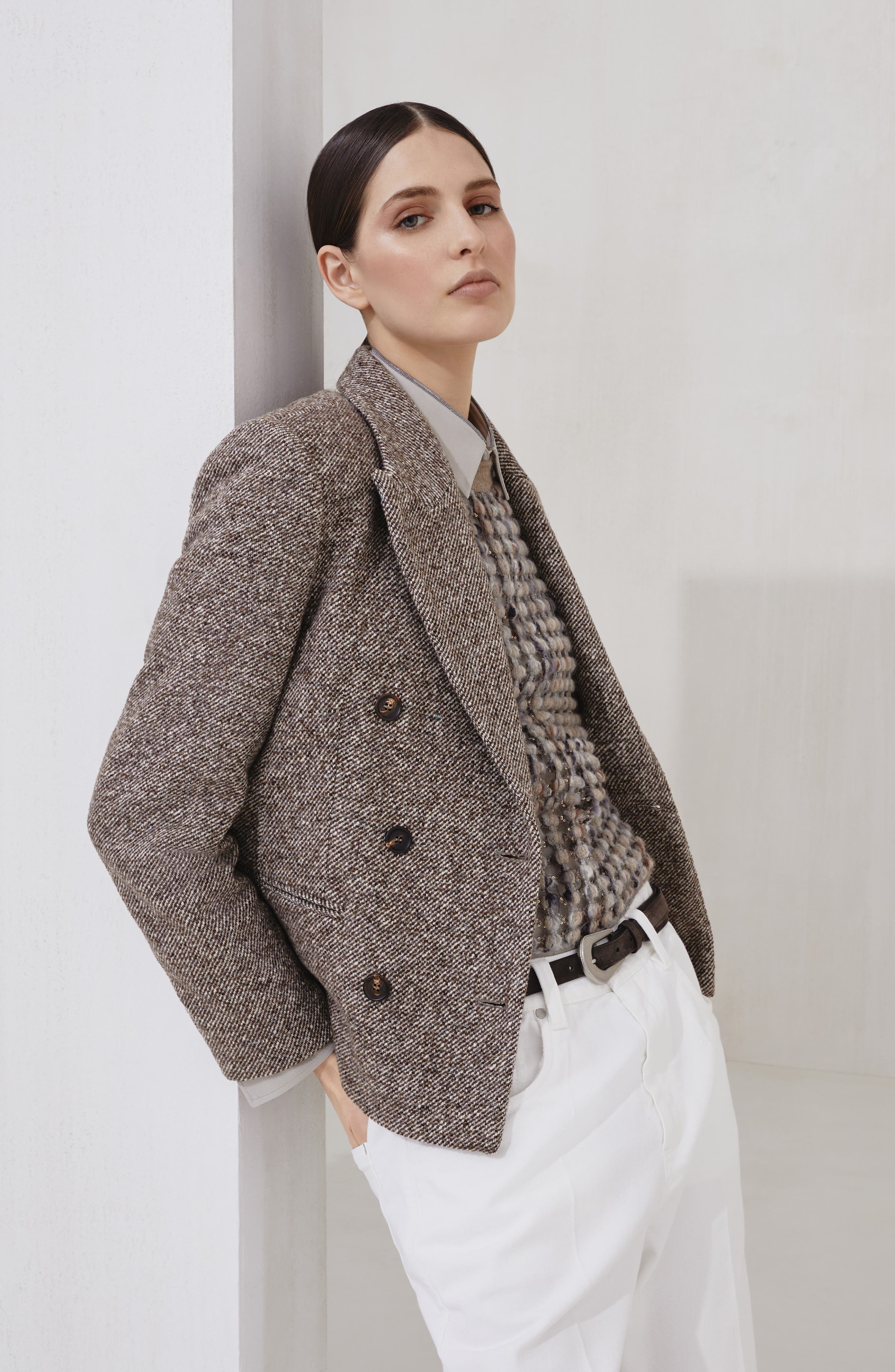 Brunello Cucinelli Mélange diagonal blazer in Brown at Nordstrom - 5