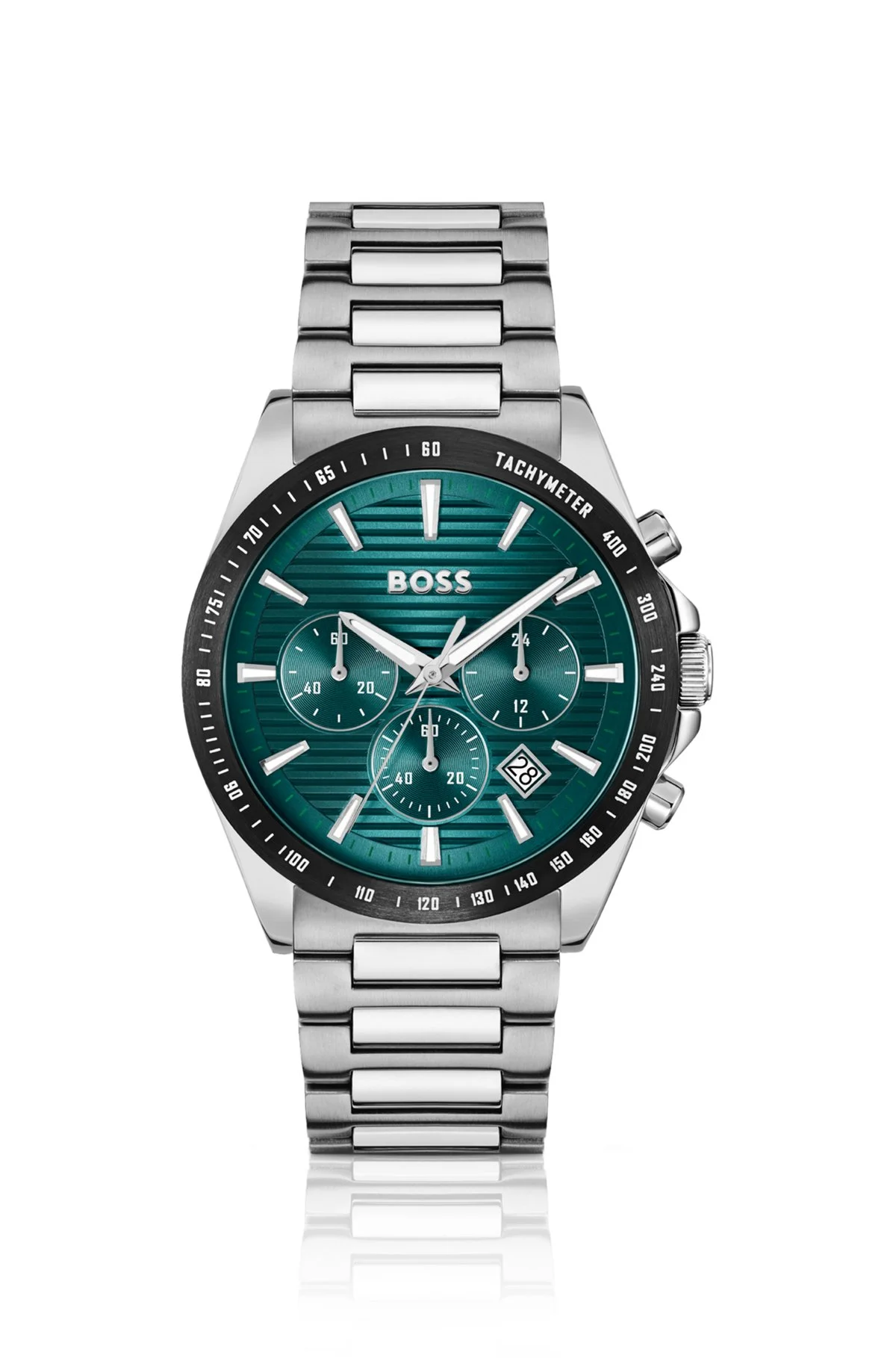 LINK-BRACELET CHRONOGRAPH WATCH WITH GREEN GROOVED DIAL - 1