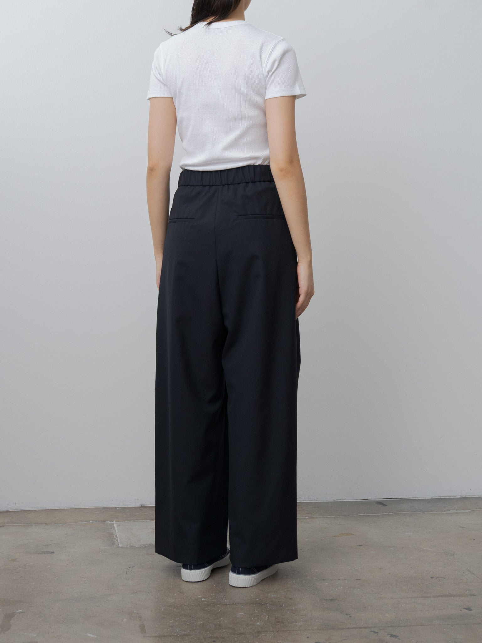 Wool Tropical Wide Easy Pants - Navy - 5
