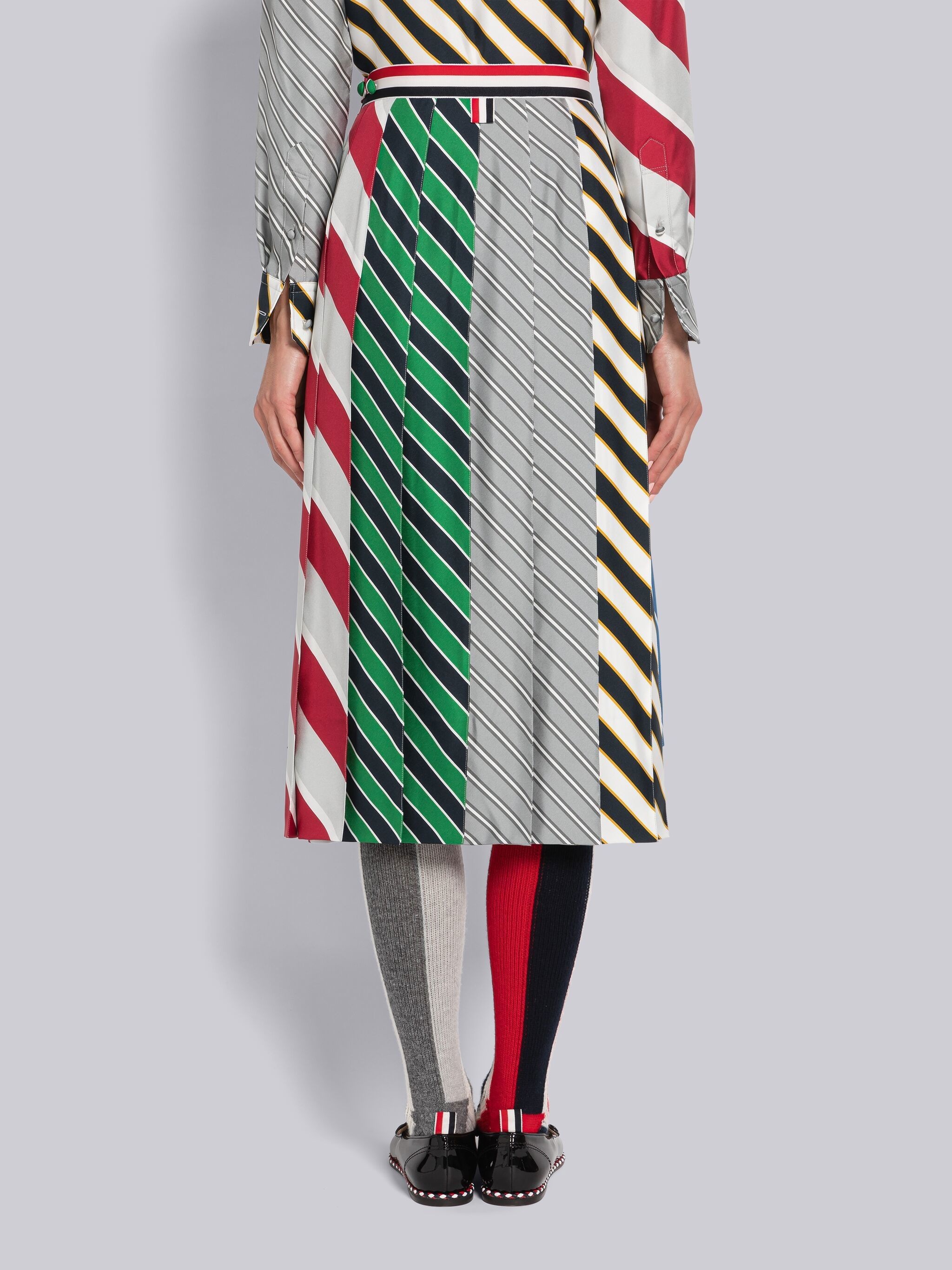 Fun-Mix Awning Stripe Silk Pleated Skirt - 3
