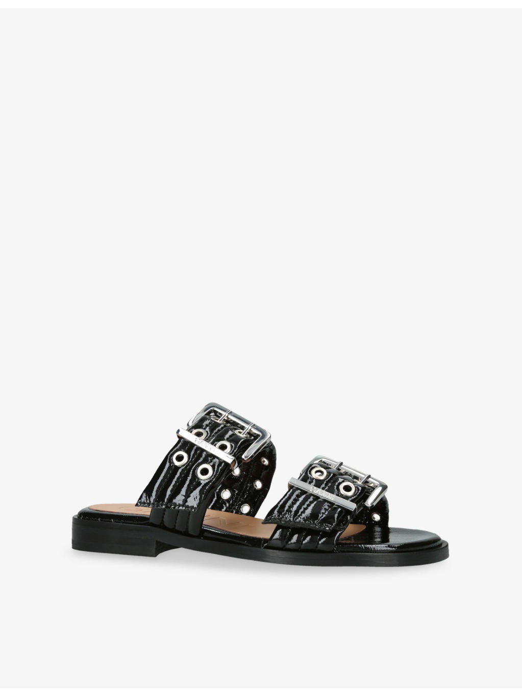 Feminine Buckle Two-Strap Vegan Leather Sandals - 3