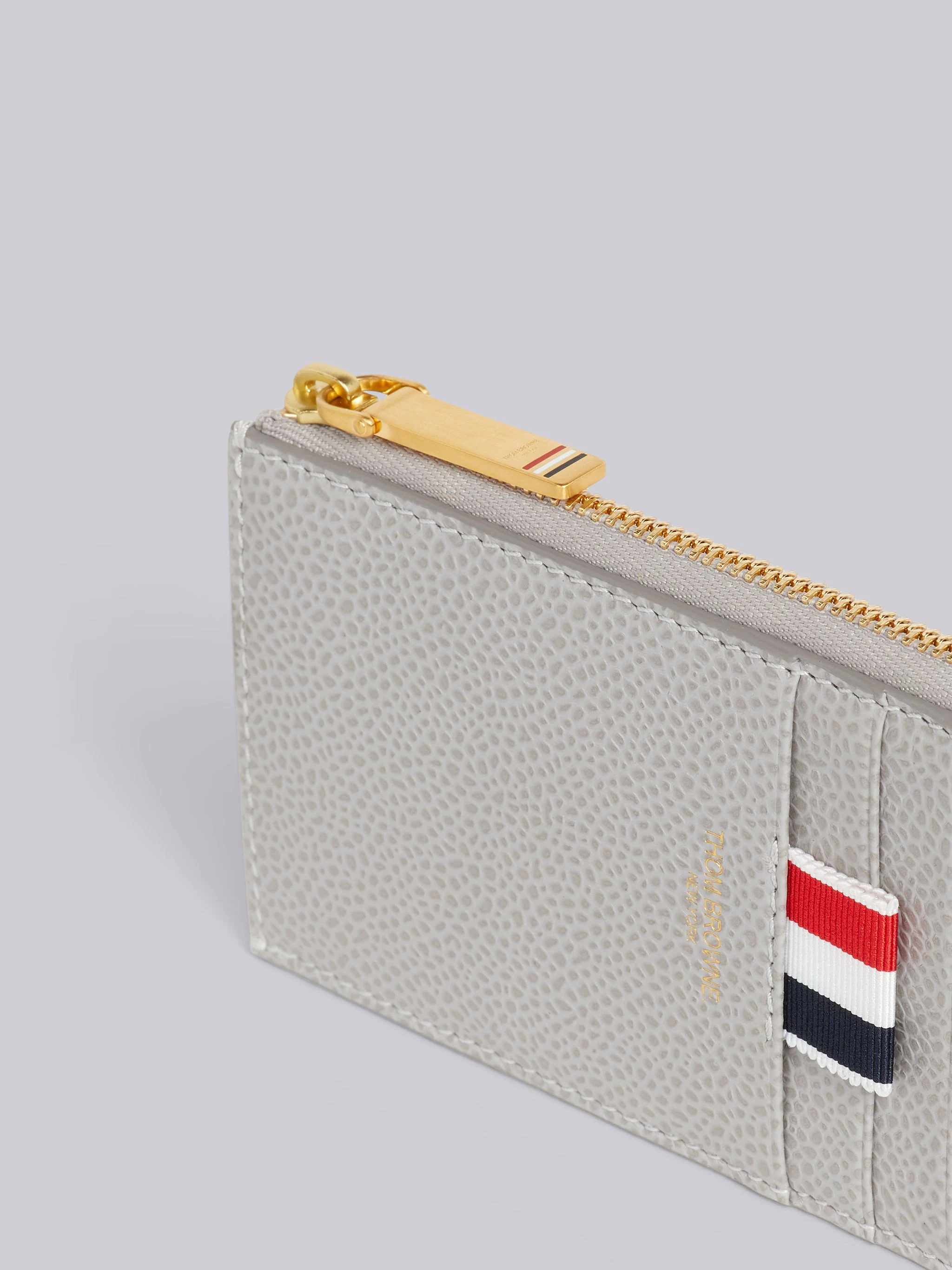 Light Grey Pebble Grain 4-Bar Applique Half Zip Around Wallet - 2