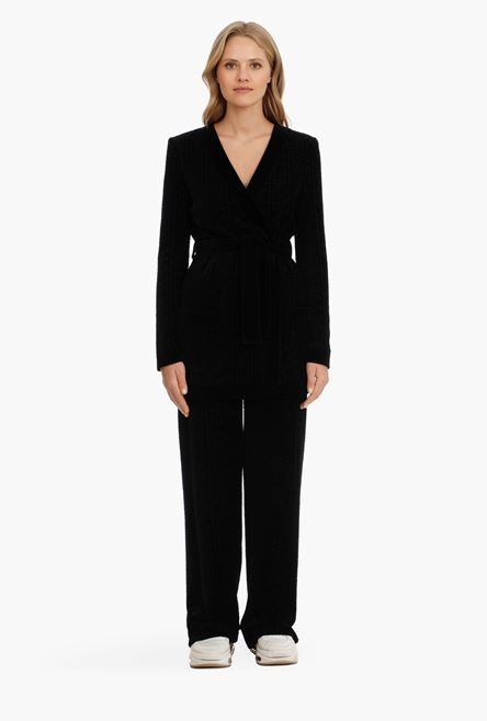 Black velvet cardigan with embossed Balmain monogram - 4
