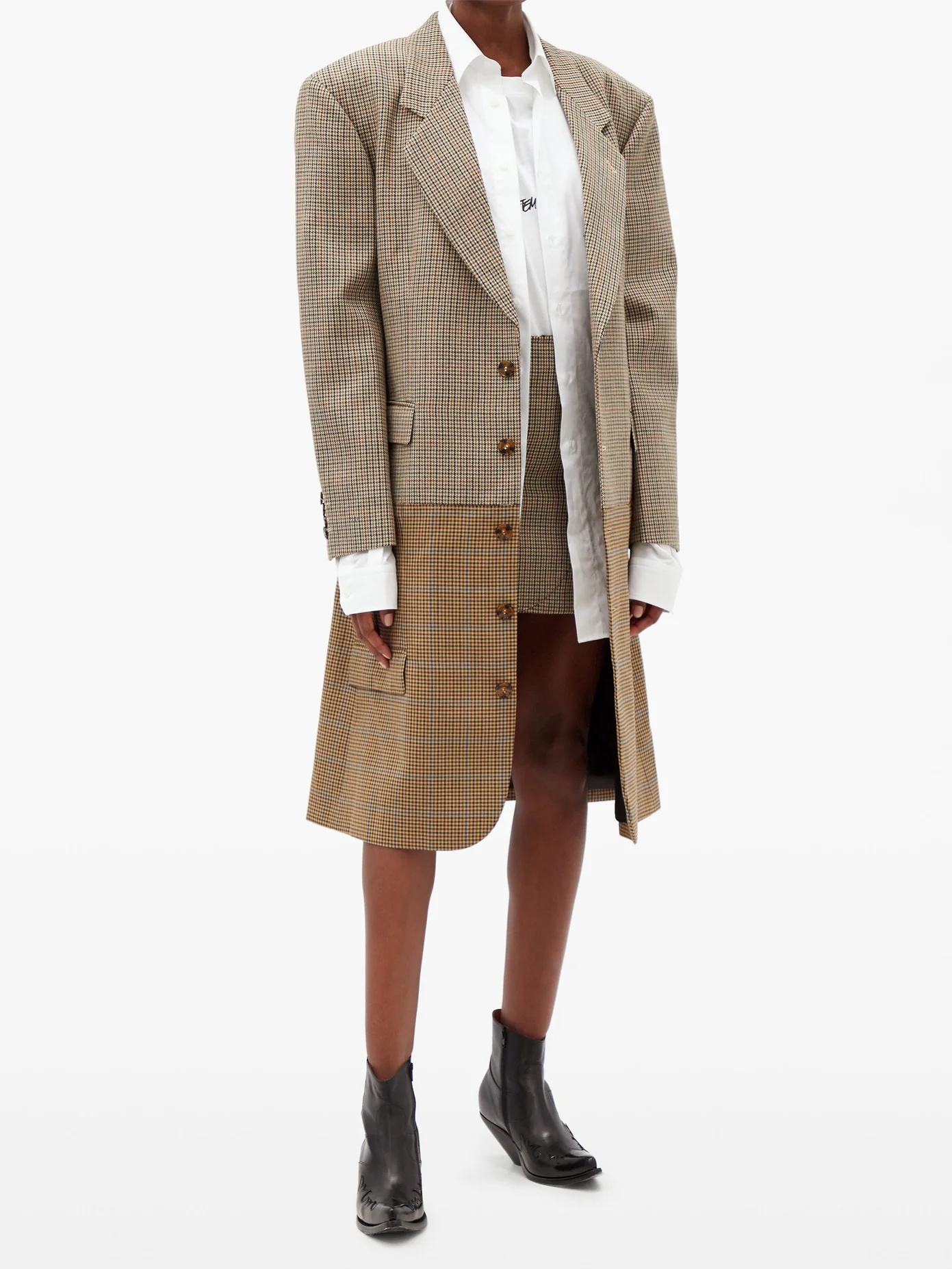 Two-tone houndstooth virgin-wool coat - 2