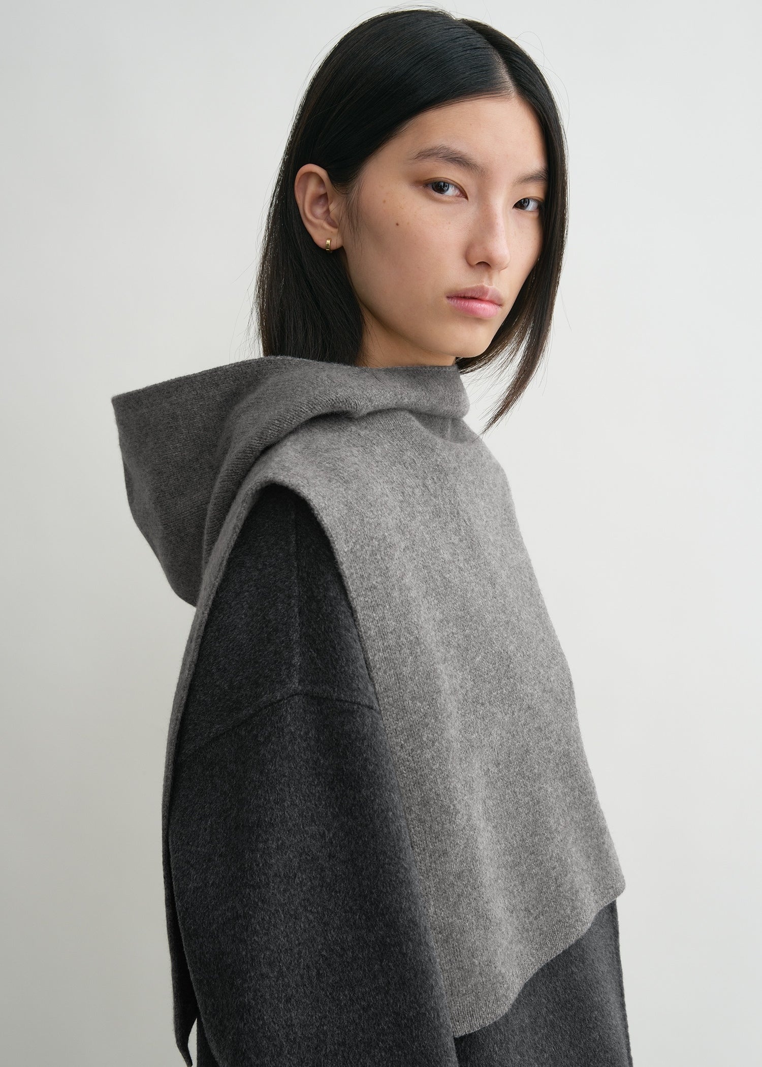 Wool cashmere hoodie bib grey melange - 3