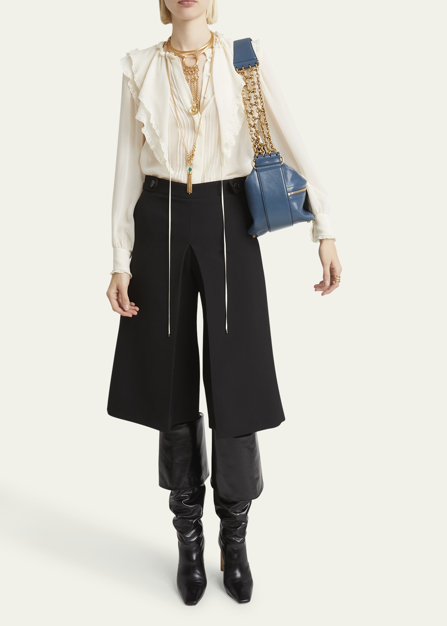 Ruffle Button-Down Silk Top - 2