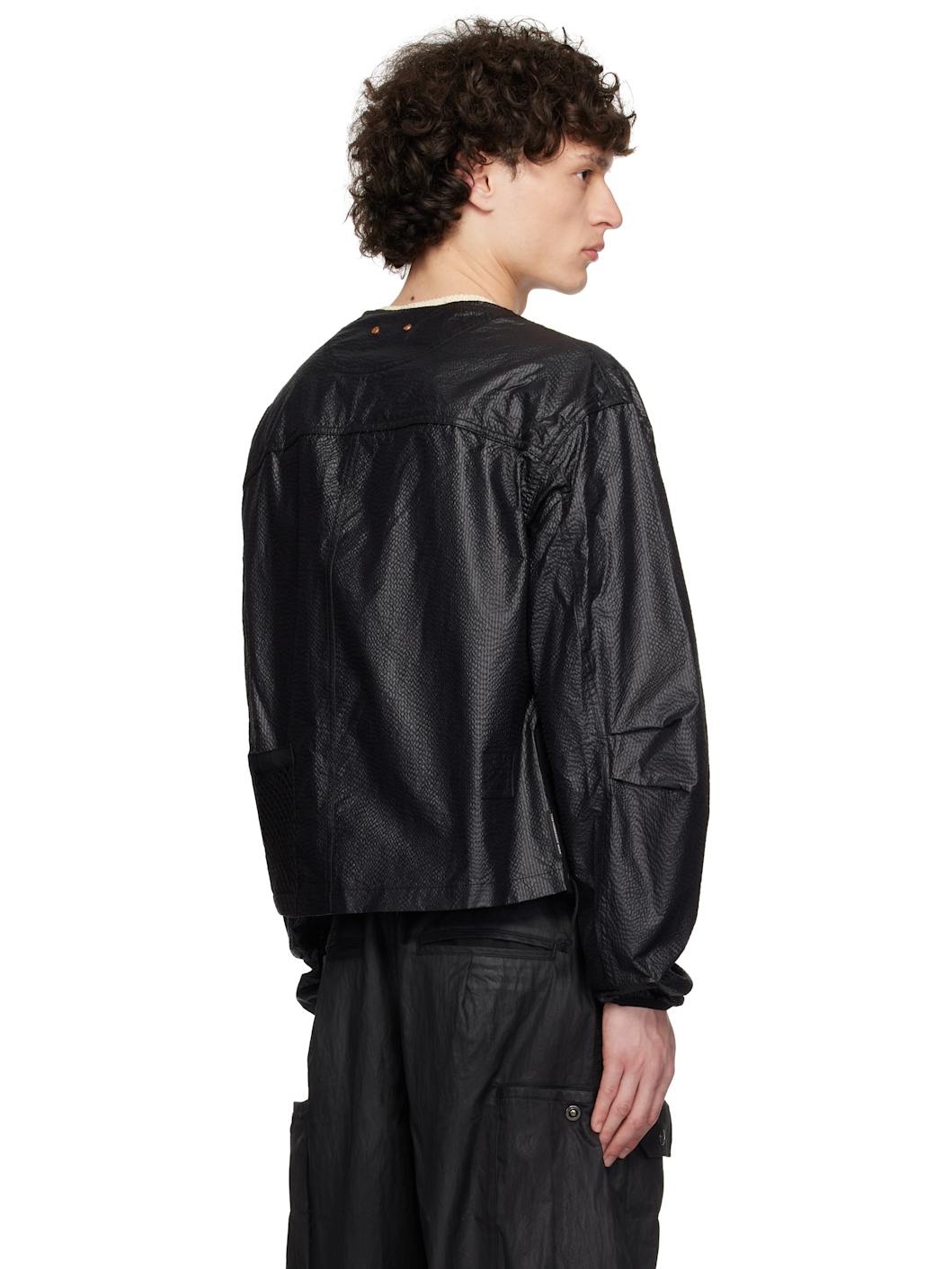 Black Convex Collarless Bomber Jacket - 3