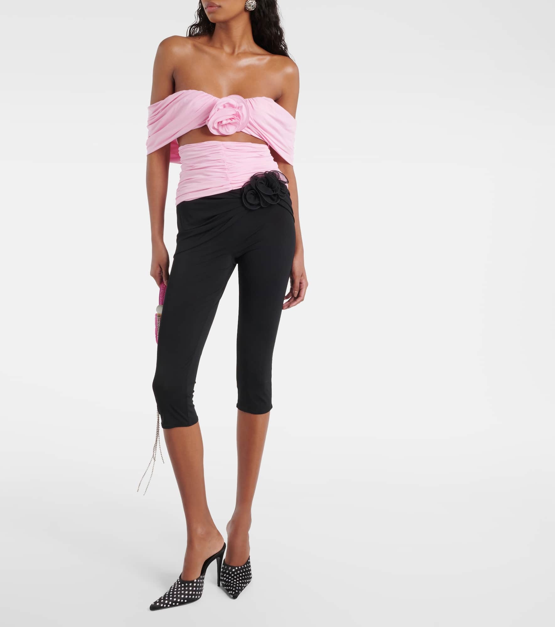 Floral-appliqué ruched off-shoulder top - 2