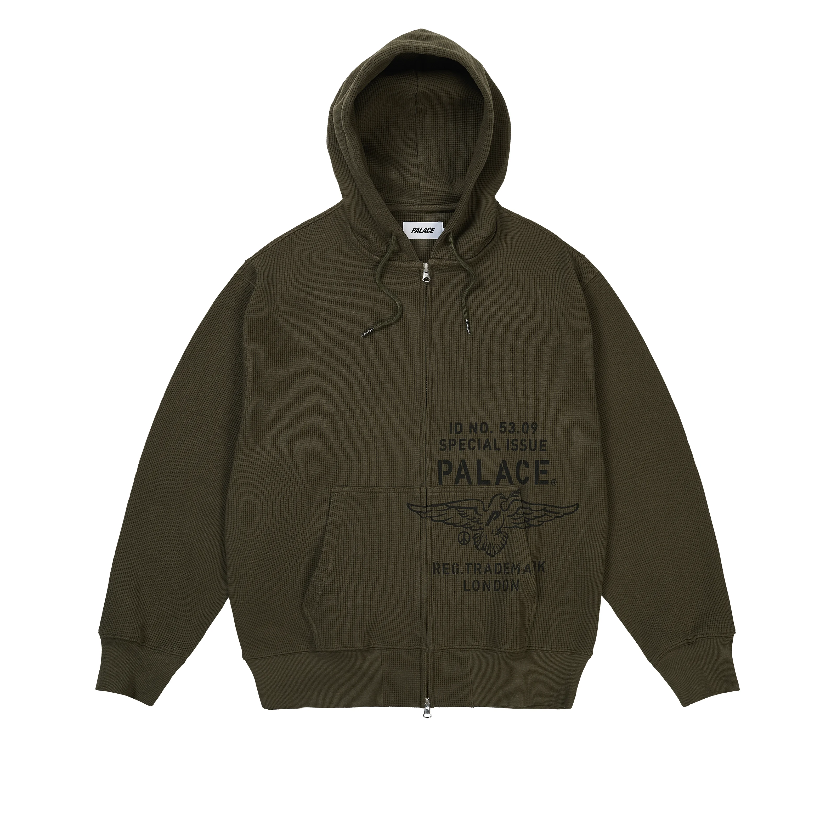 DOVE STAMP WAFFLE ZIP HOOD ARMY OLIVE - 1