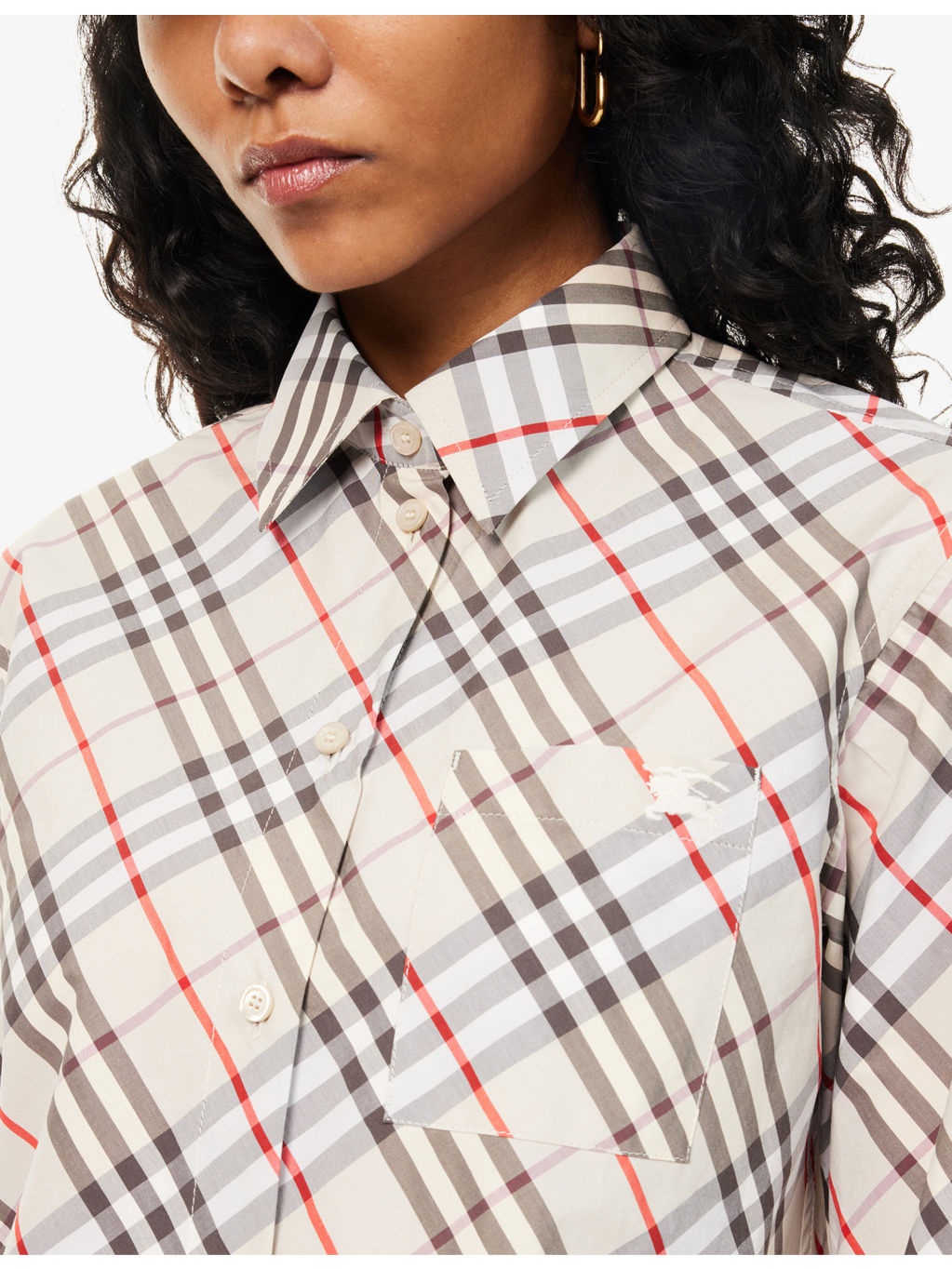 Check-Print Curved-Hem Cotton Shirt - 6