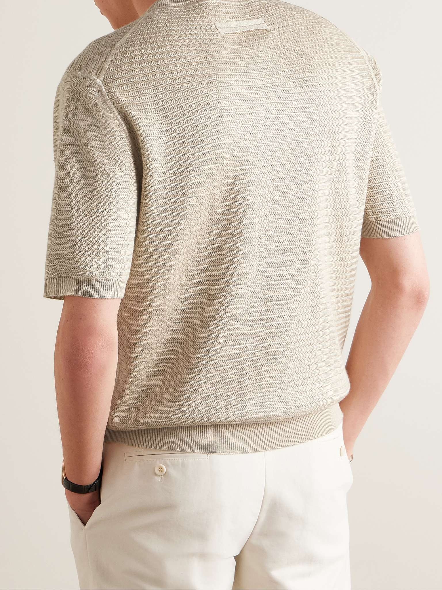 Herringbone Silk, Linen and Cashmere-Blend T-Shirt - 3