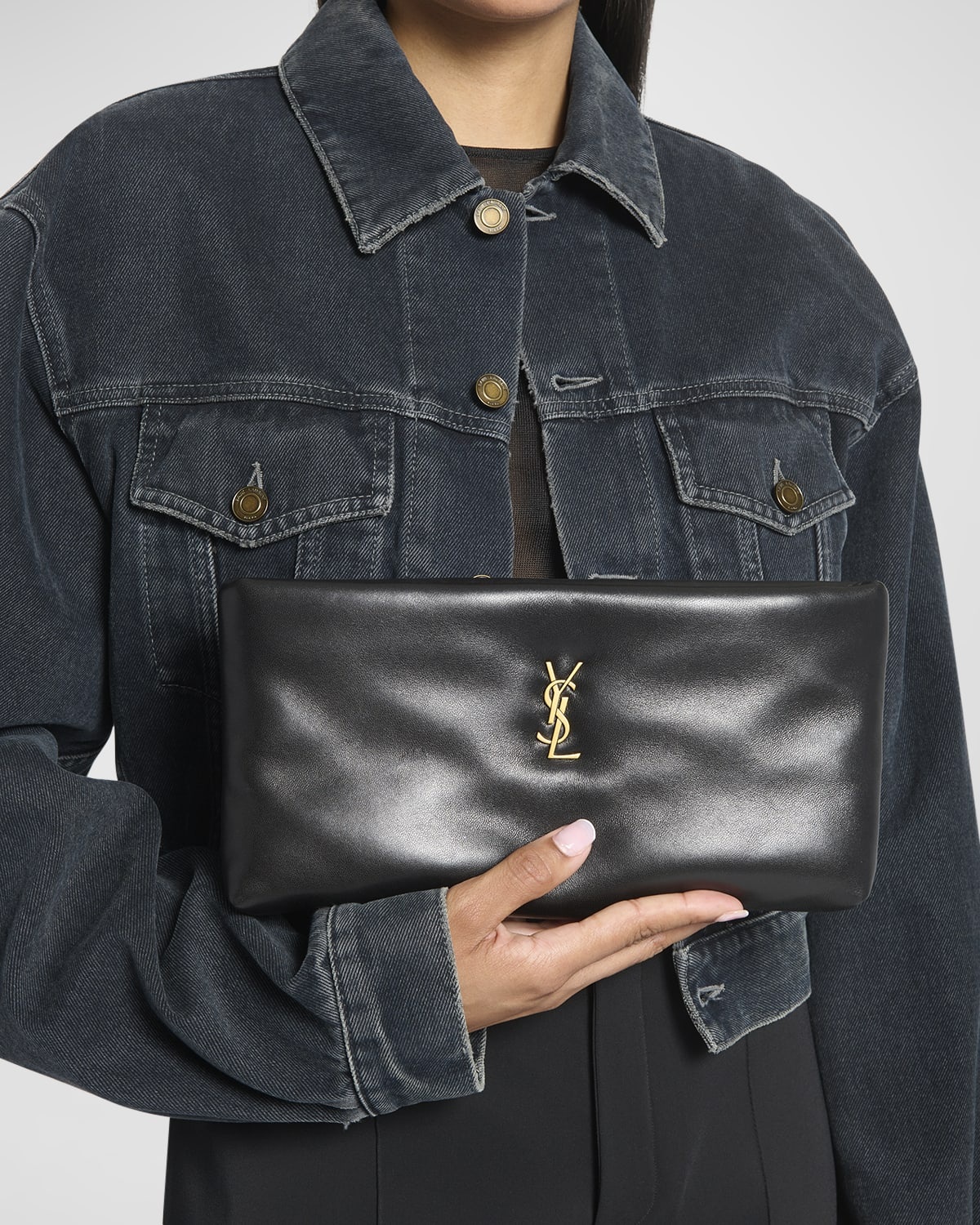 Calypso Ziptop YSL Clutch Bag in Smooth Padded Leather - 5
