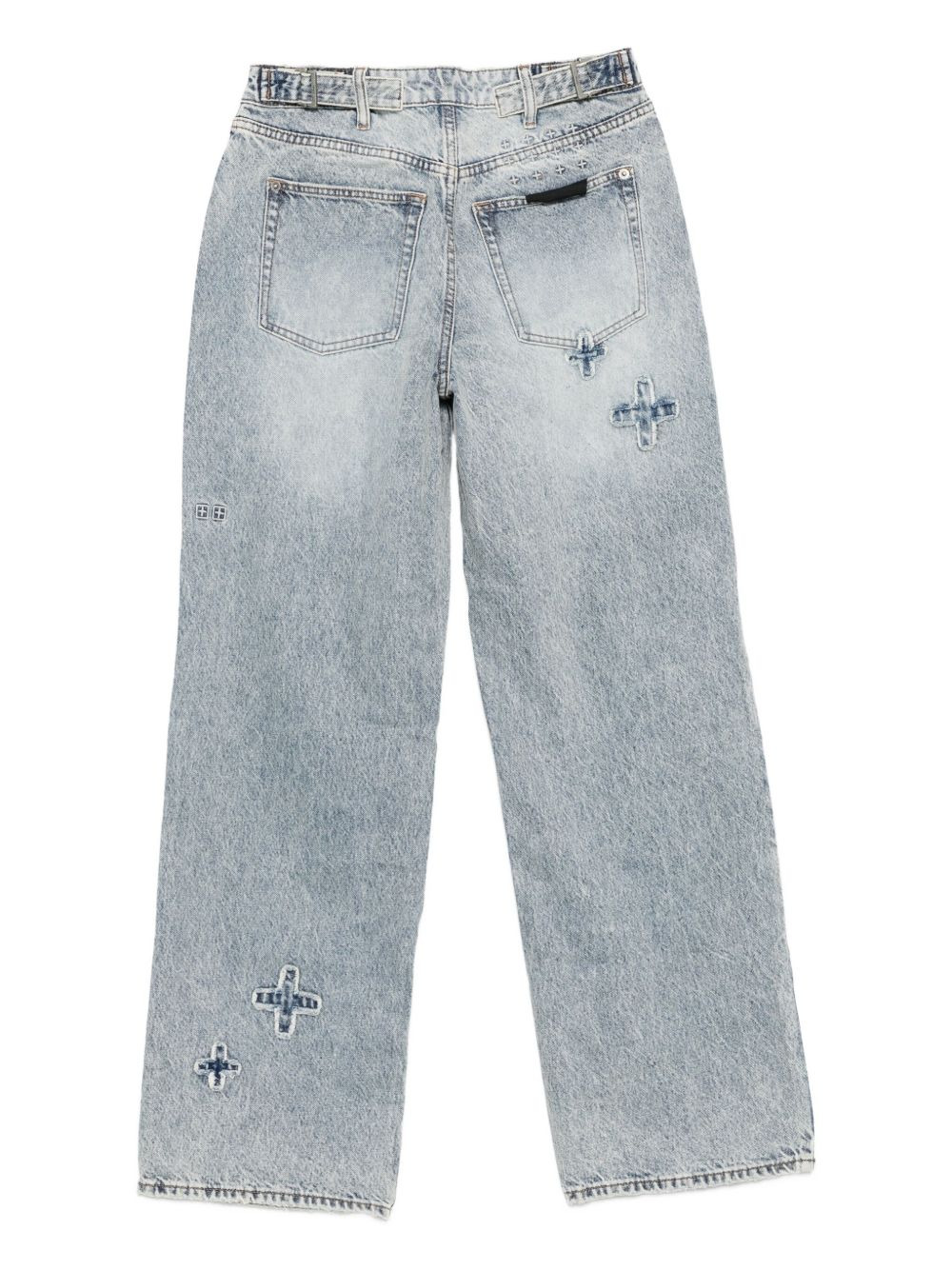 cross-embroidered cotton jeans - 2