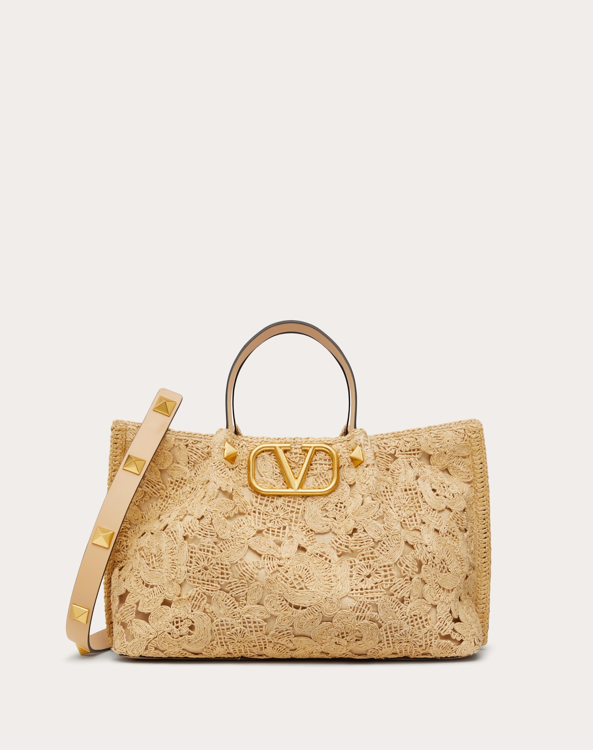 MEDIUM SHOPPING BAG IN LACE-EFFECT RAFFIA - 1