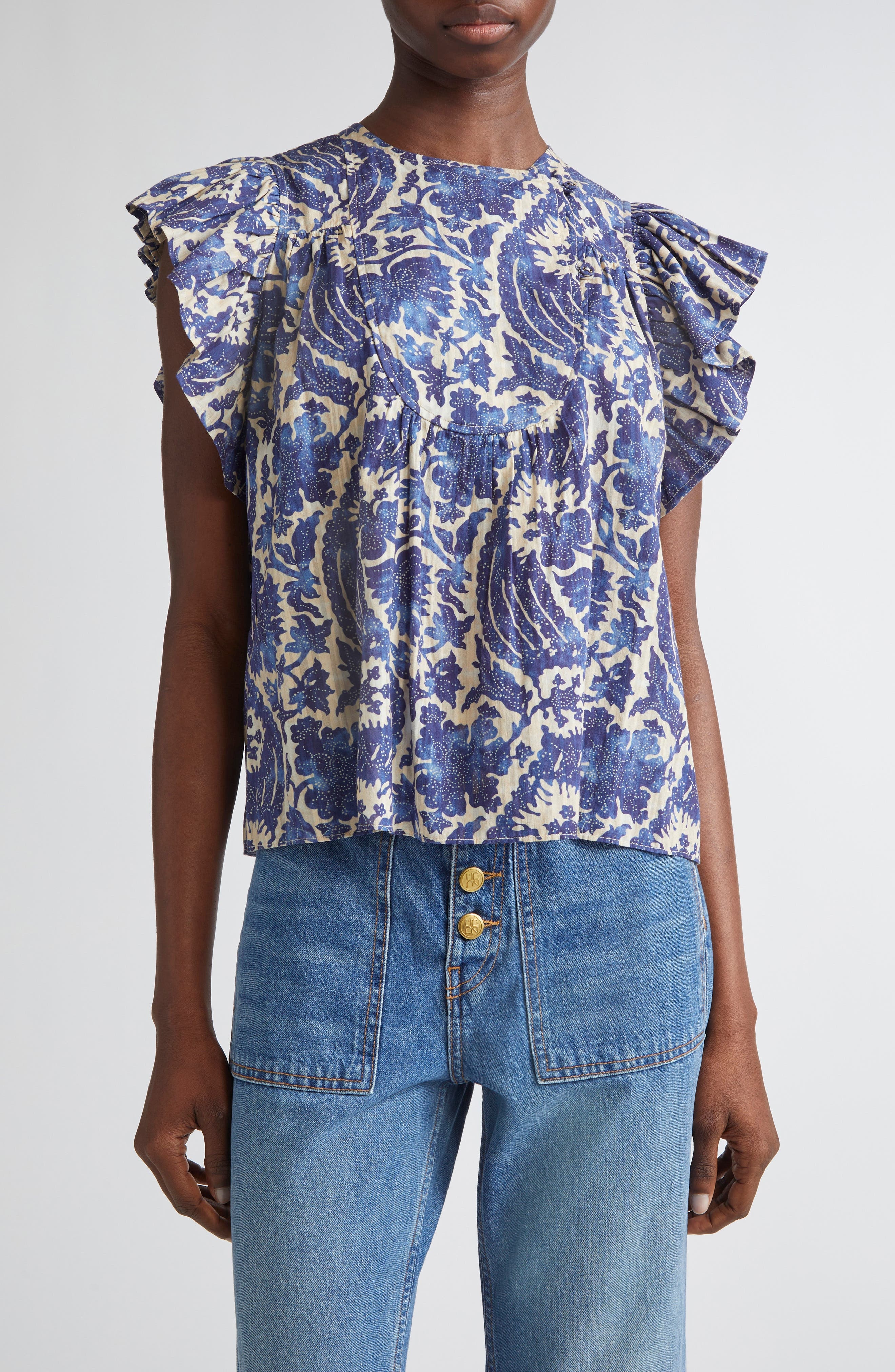 Ulla Johnson Sienna Flutter Sleeve Top in Ocean at Nordstrom - 1