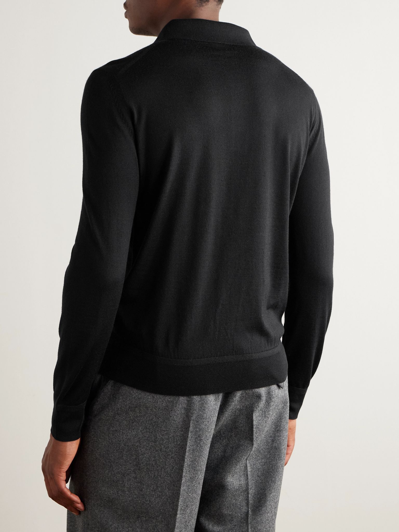 Slim-Fit Cashmere and Silk-Blend Polo Shirt Black - 3