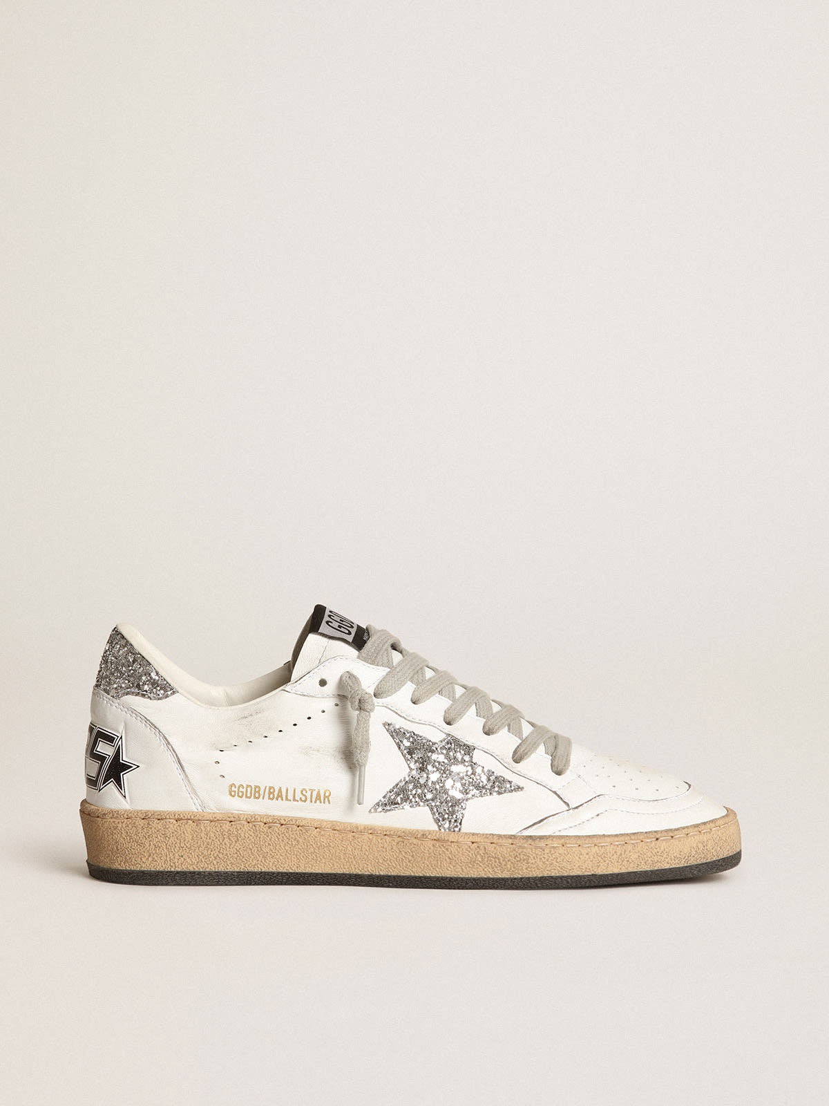 Ball Star sneakers in white nappa leather with silver glitter star and heel tab - 1