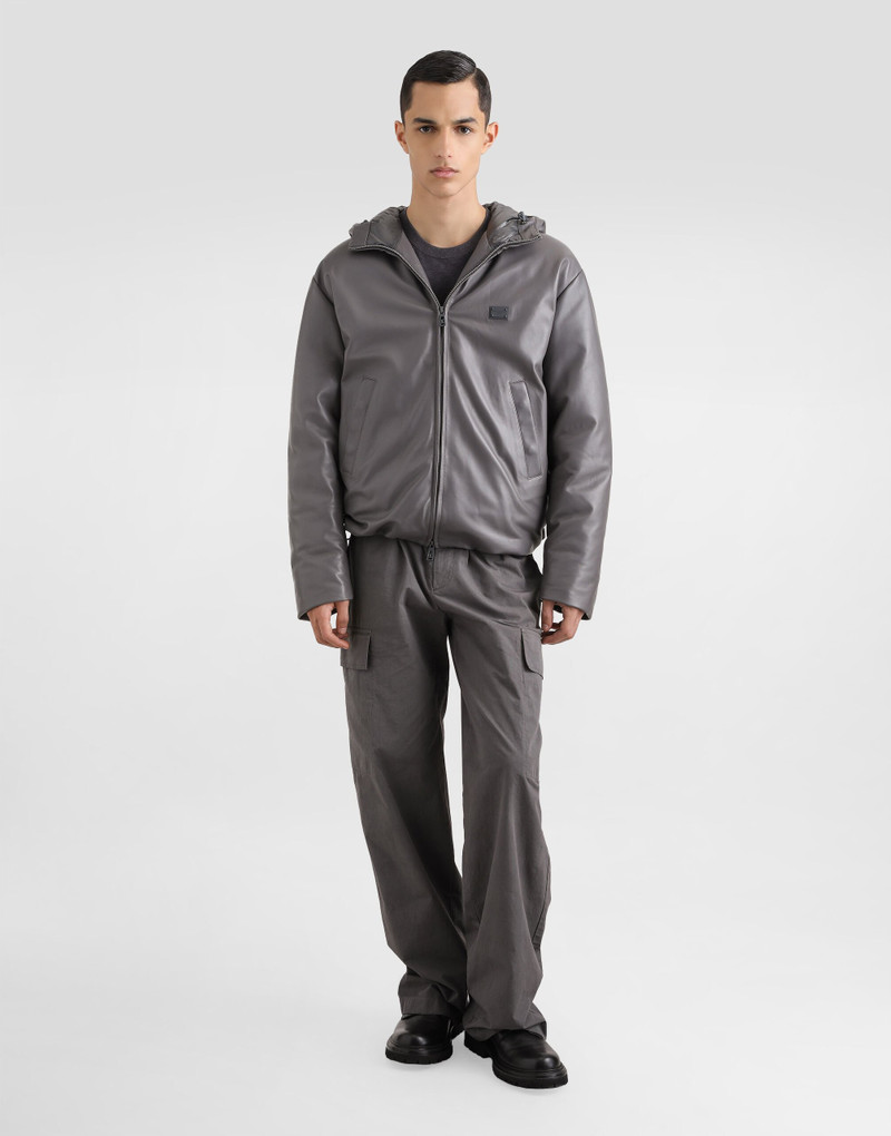 Dolce & Gabbana Padded leather jacket with hood and tag outlook