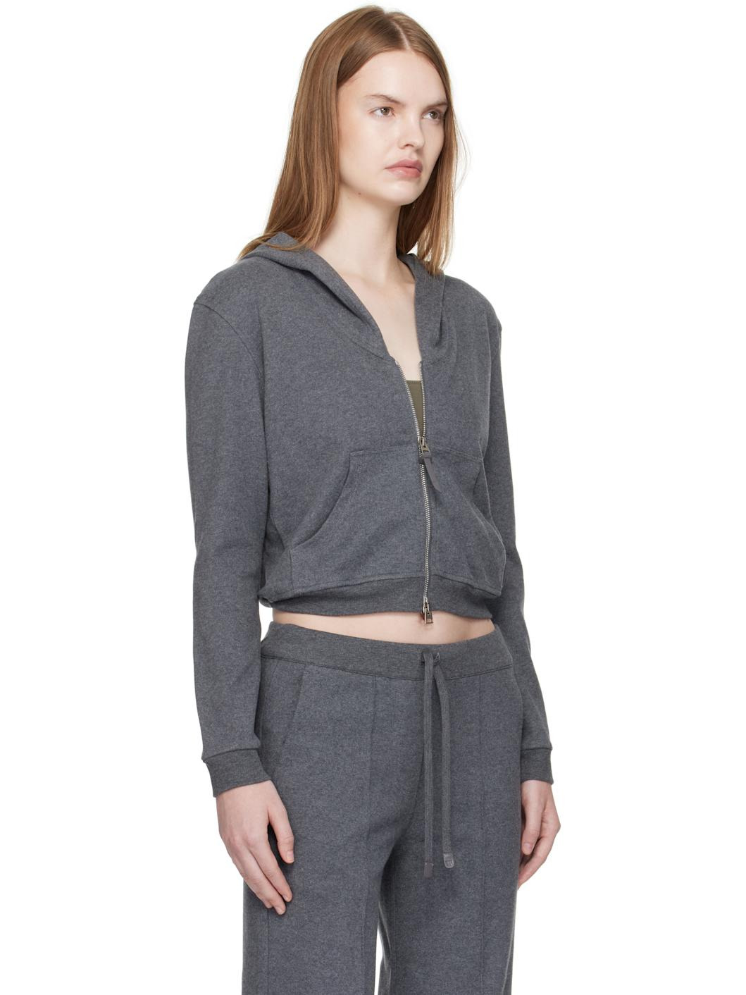 Gray Peachy Hand Cotton Jersey Zip Hoodie - 2